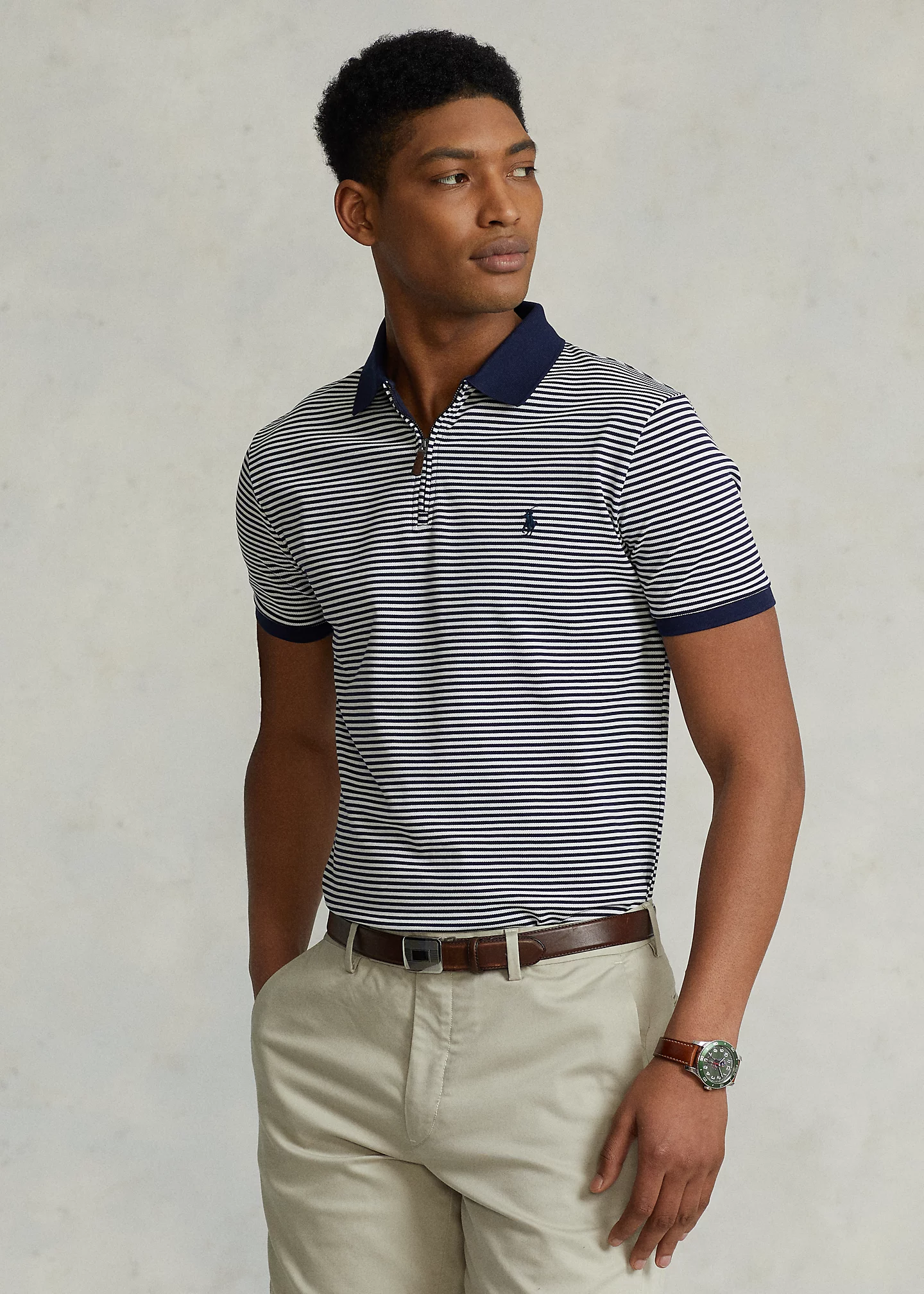 Custom Slim Stretch Mesh Zip Polo Shirt
