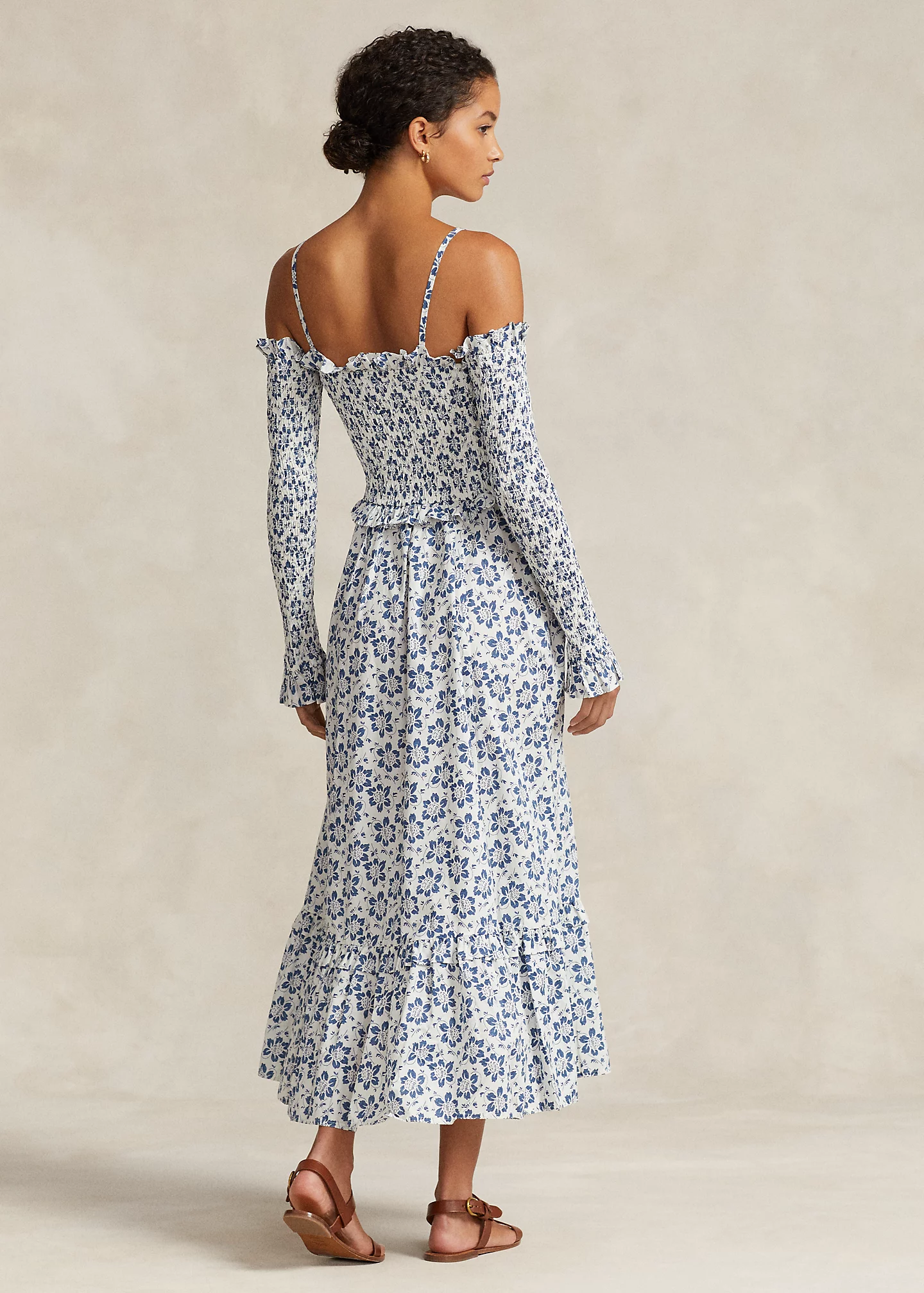 Floral Smocked Cotton Midi Dress