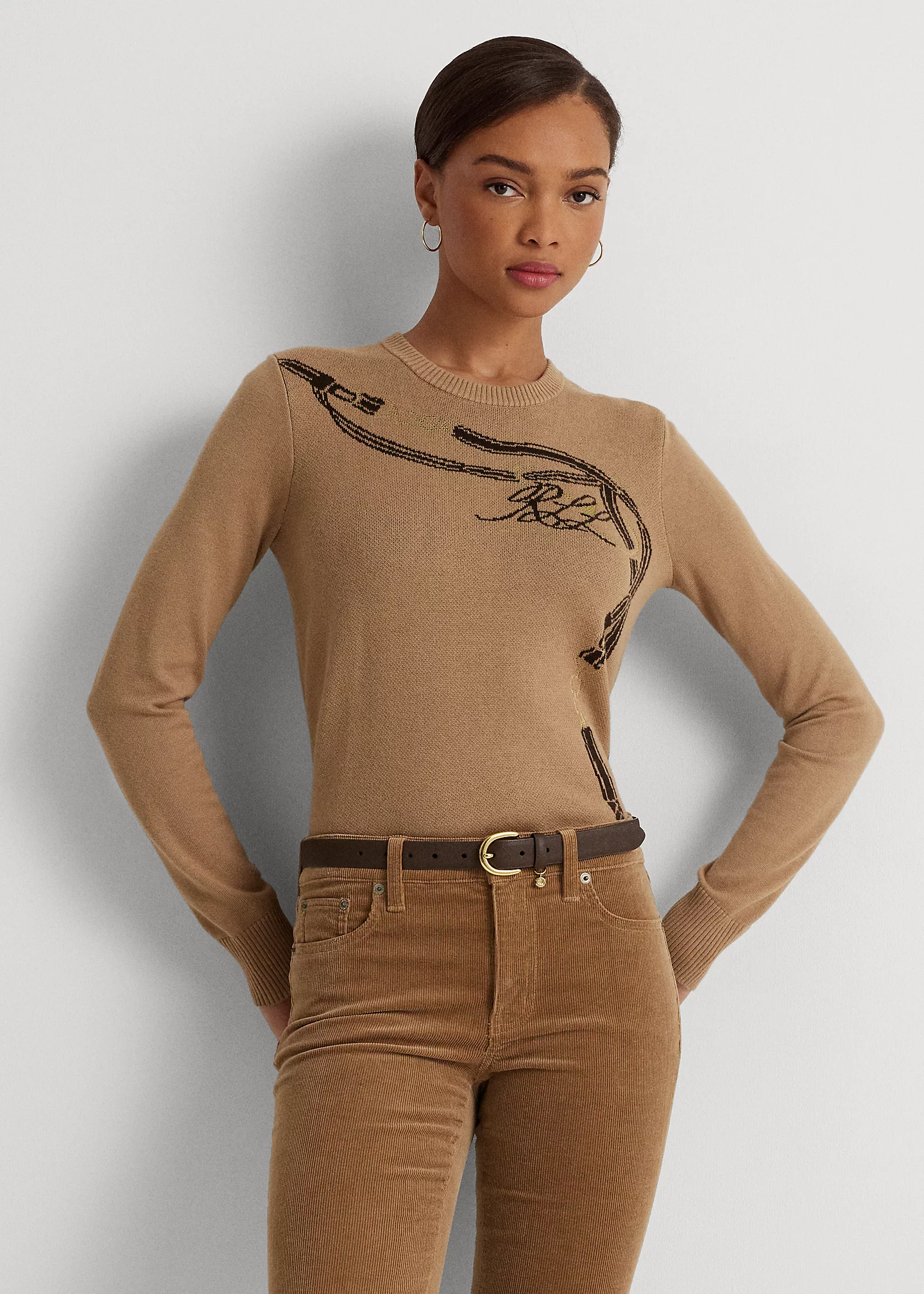 Belting-Motif Cotton-Blend Sweater