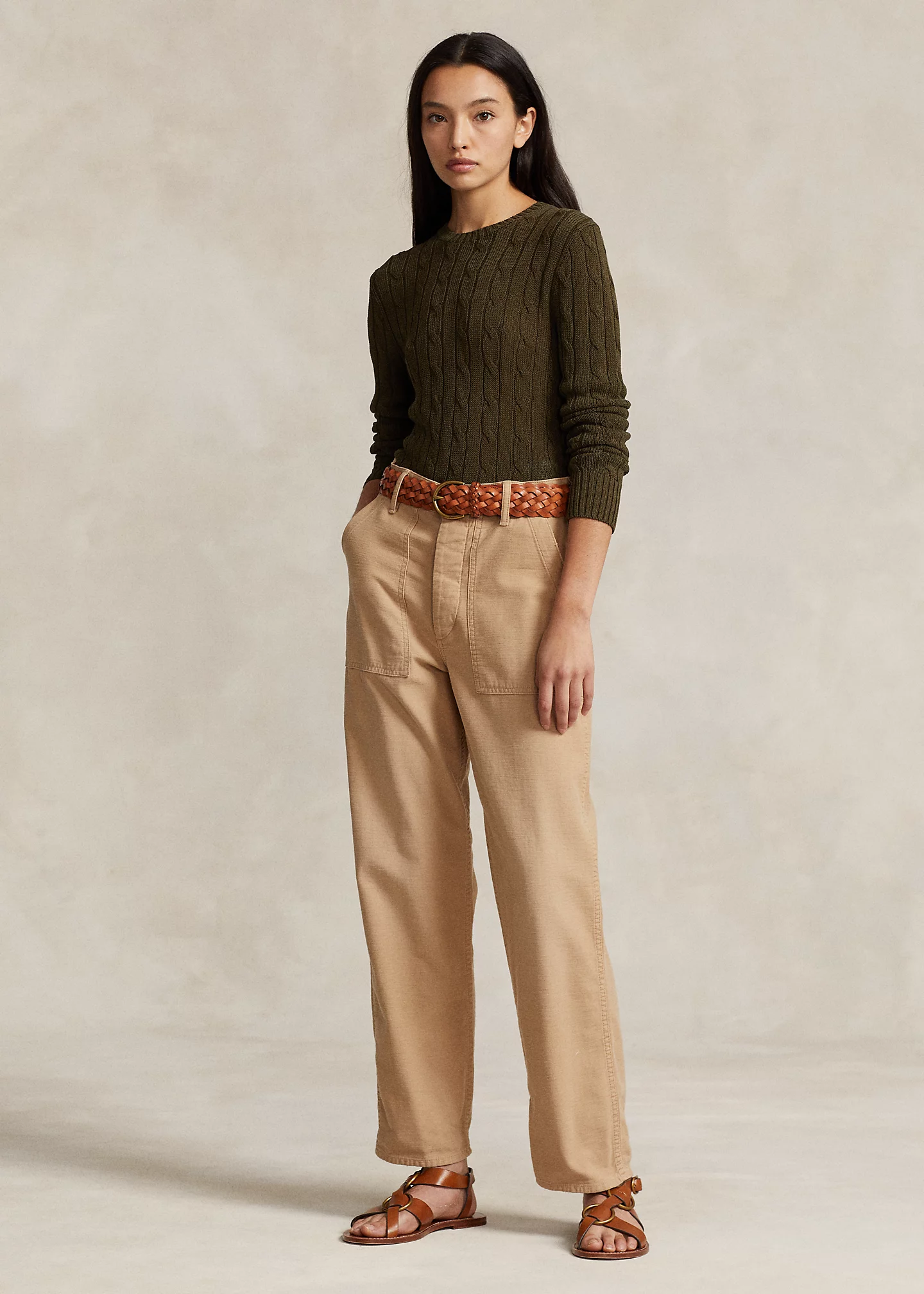 Cable-Knit Cotton-Blend Crewneck Sweater