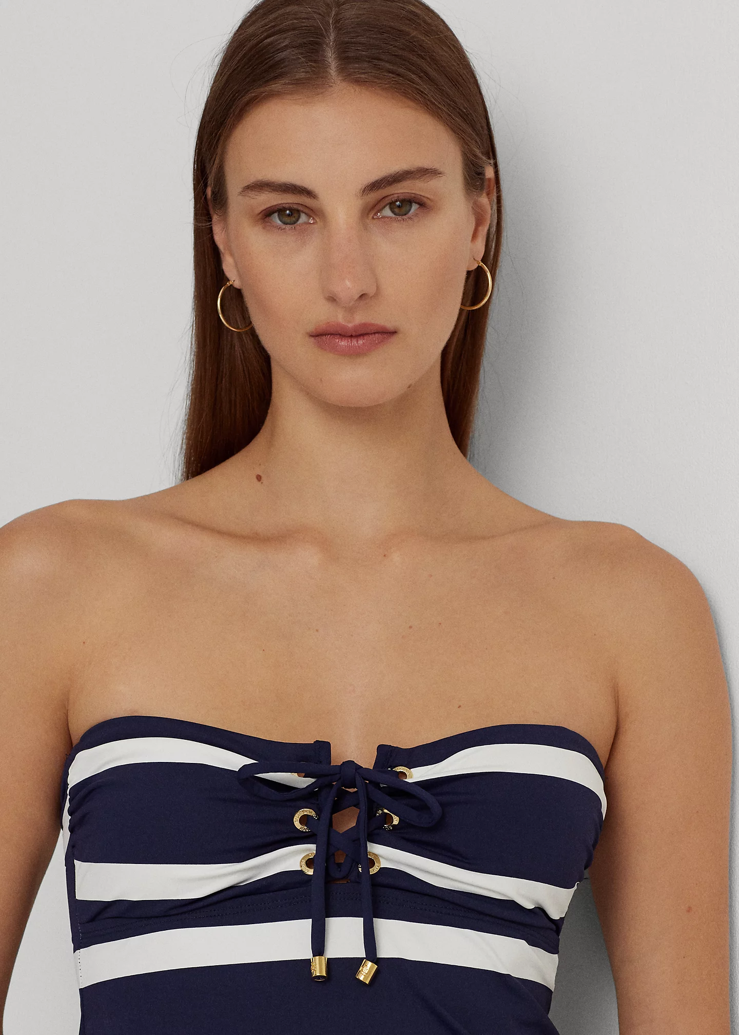 Striped Lace-Up Bandeau Tankini Top