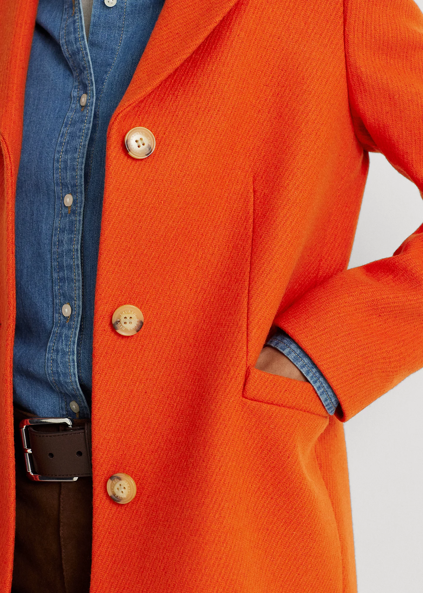 Wool-Blend Twill Reefer Coat