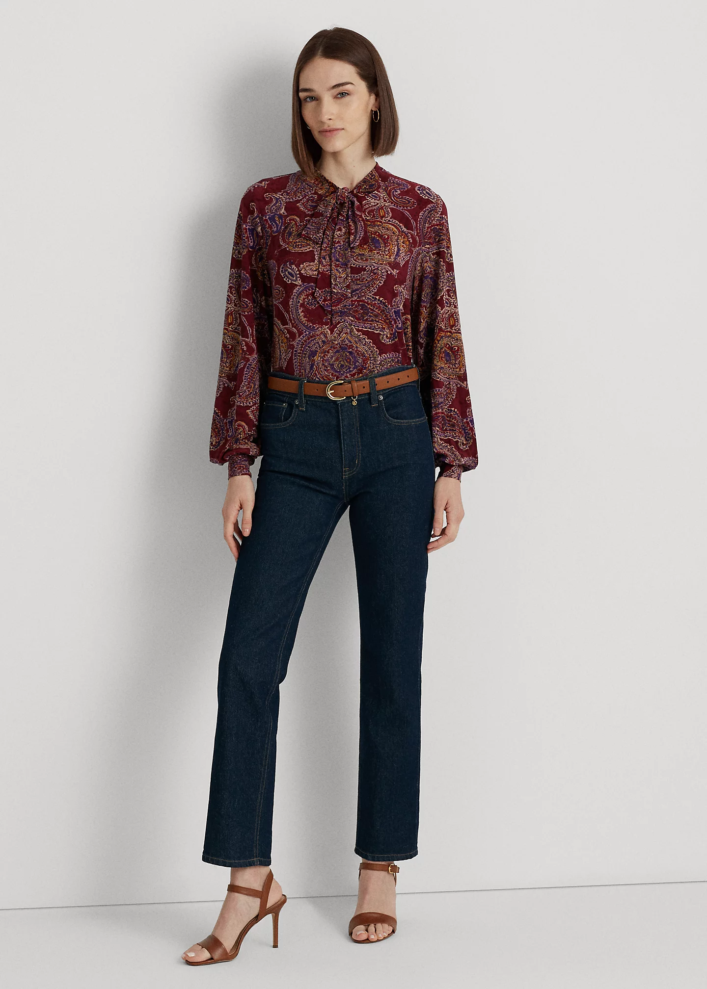 Paisley Tie-Neck Stretch Jersey Top