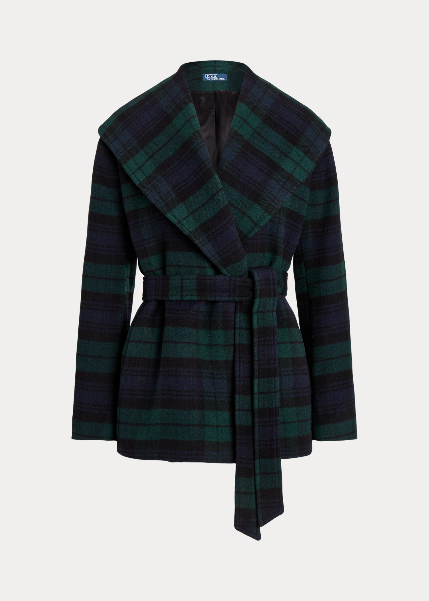 Plaid Wool-Blend Twill Wrap Coat