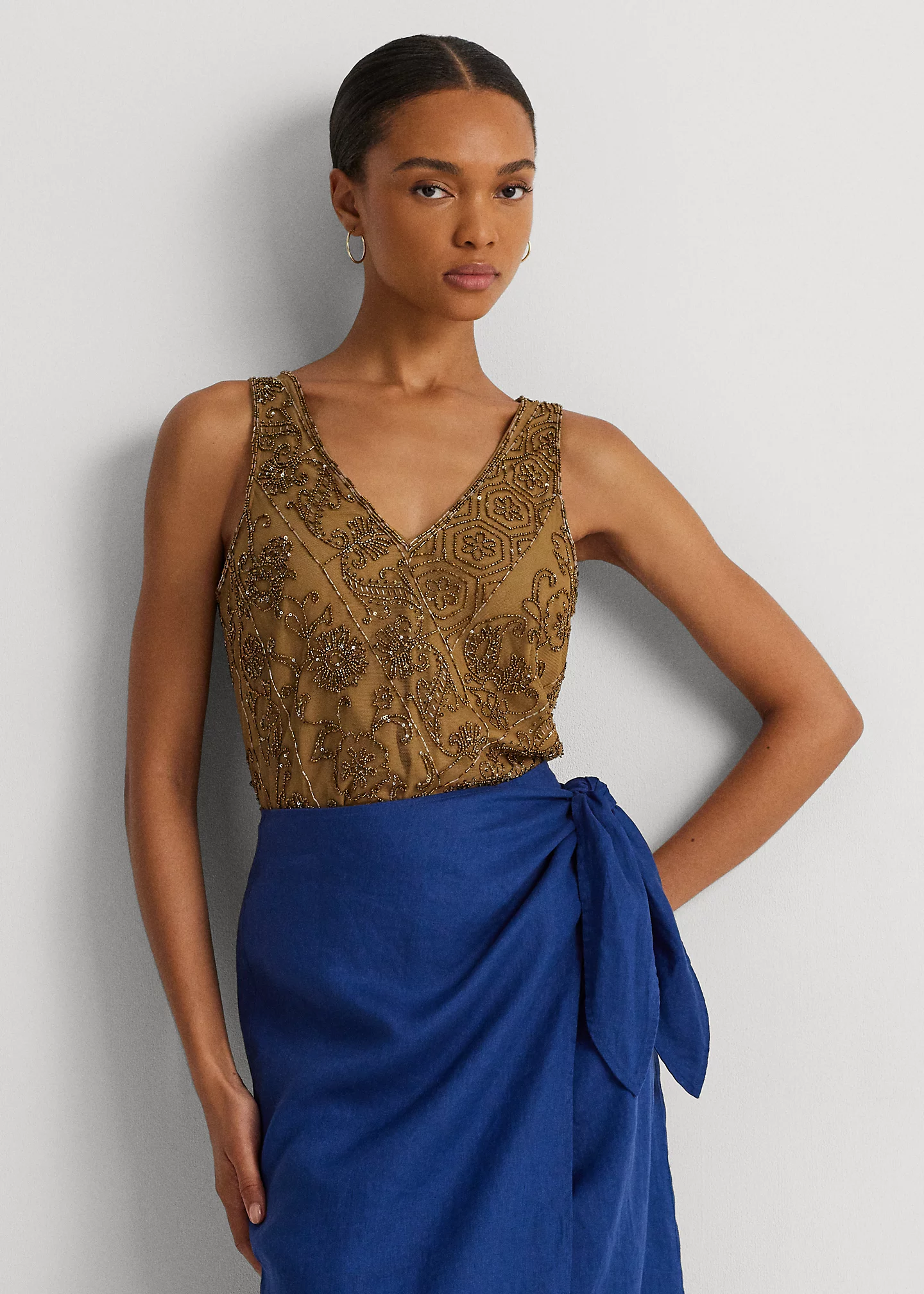 Beaded Mesh Sleeveless Blouse