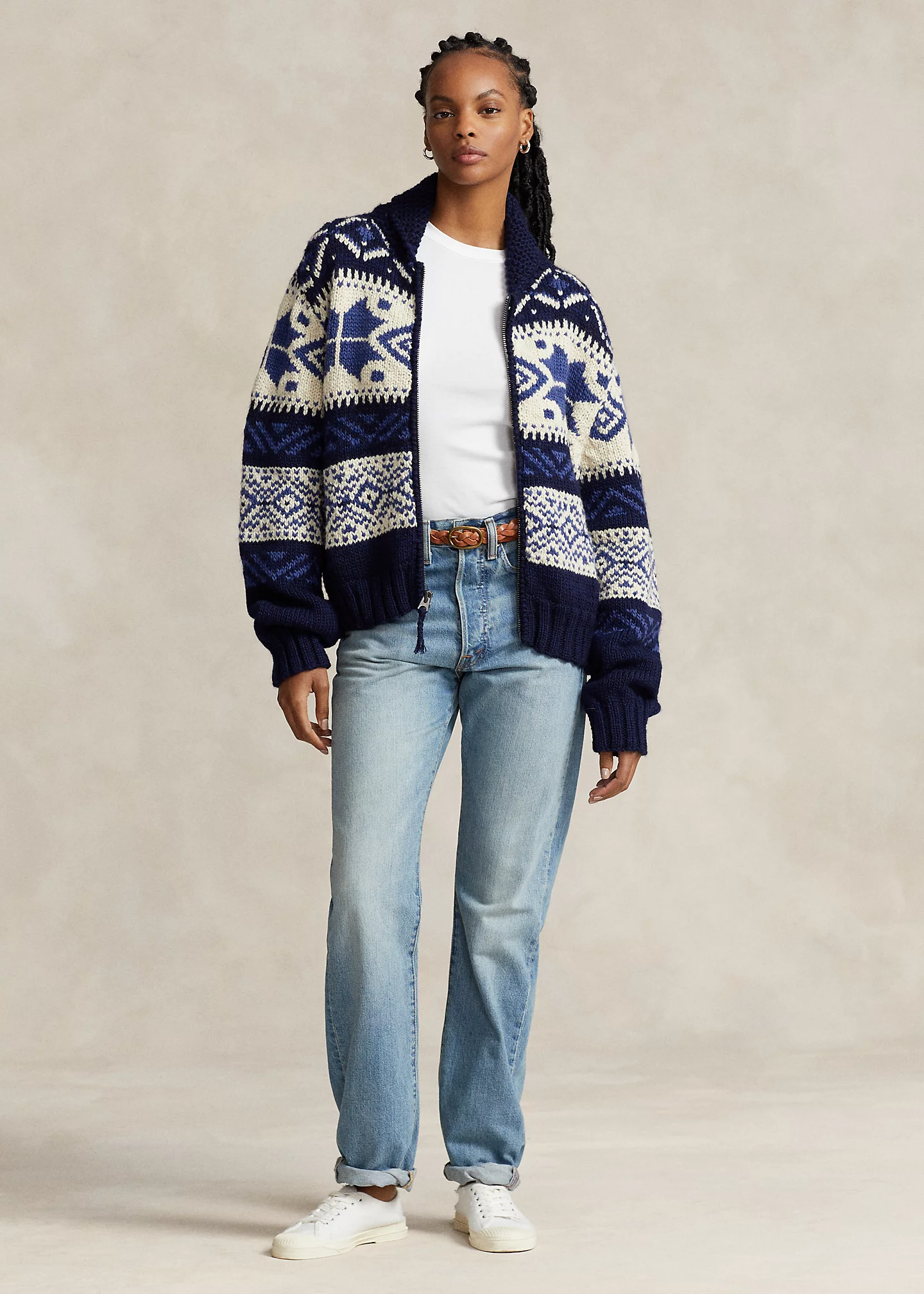 Geo-Motif Wool-Blend Cardigan