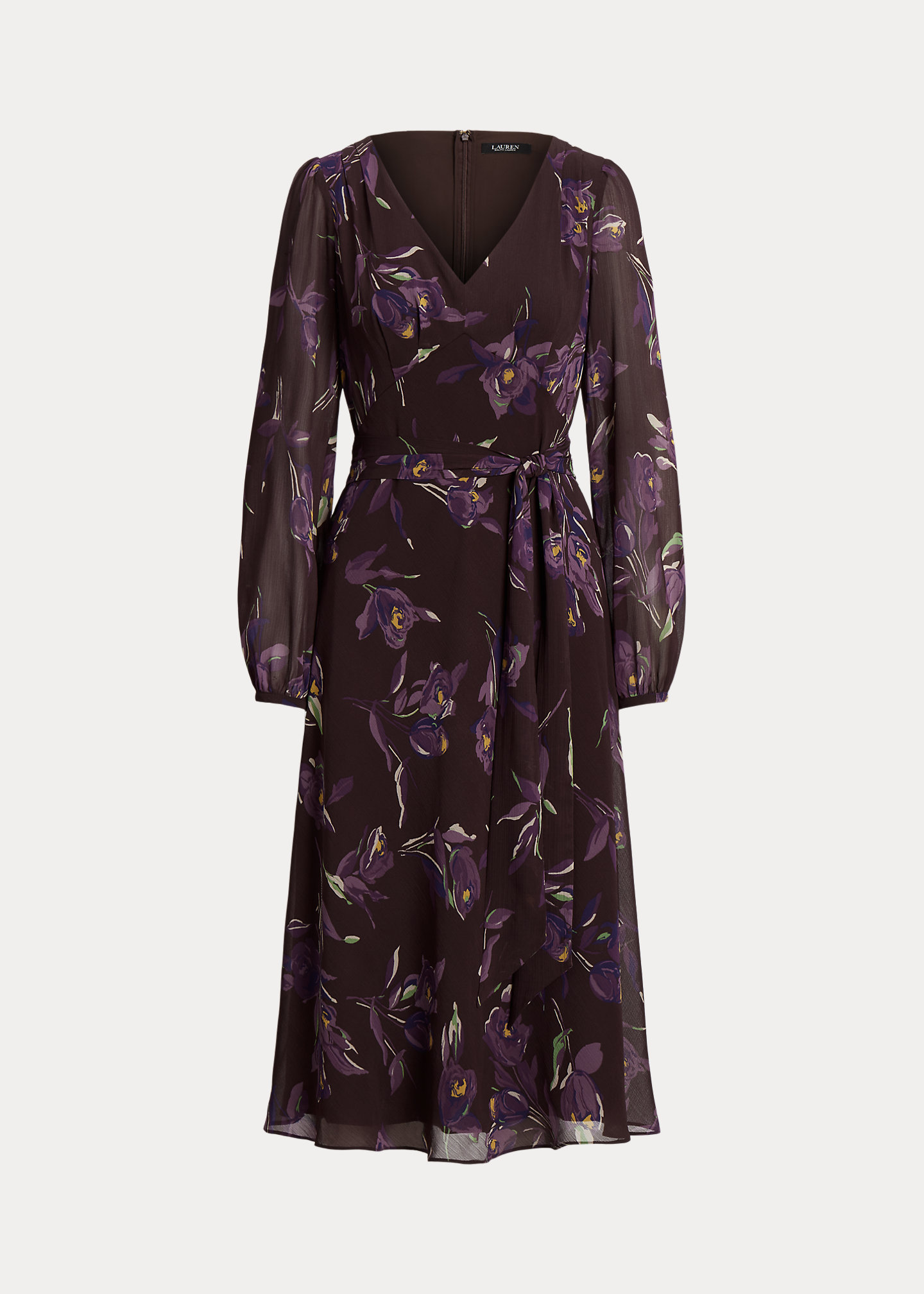 Floral Belted Crinkle Georgette Dress