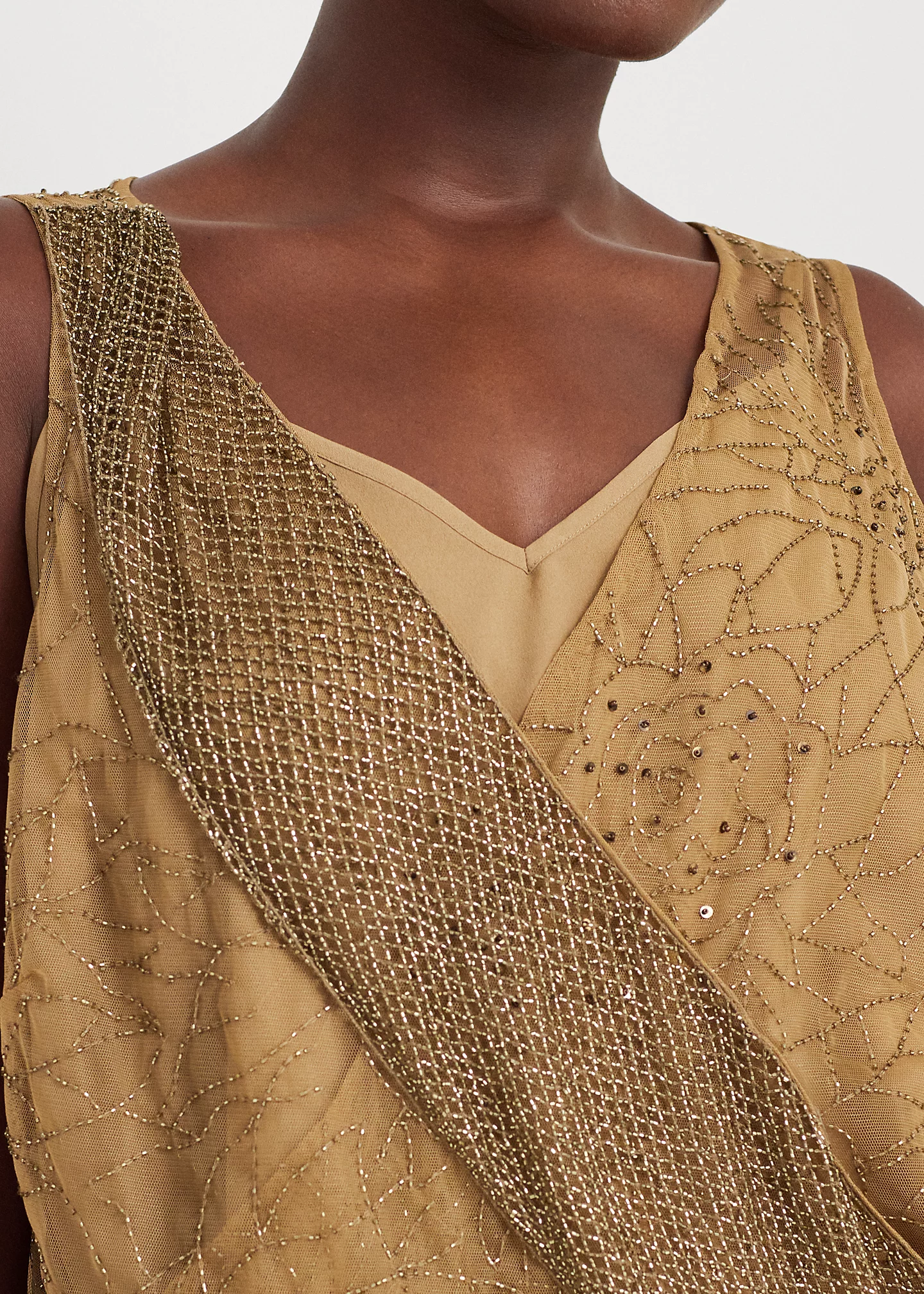 Beaded Tulle Sleeveless Blouse