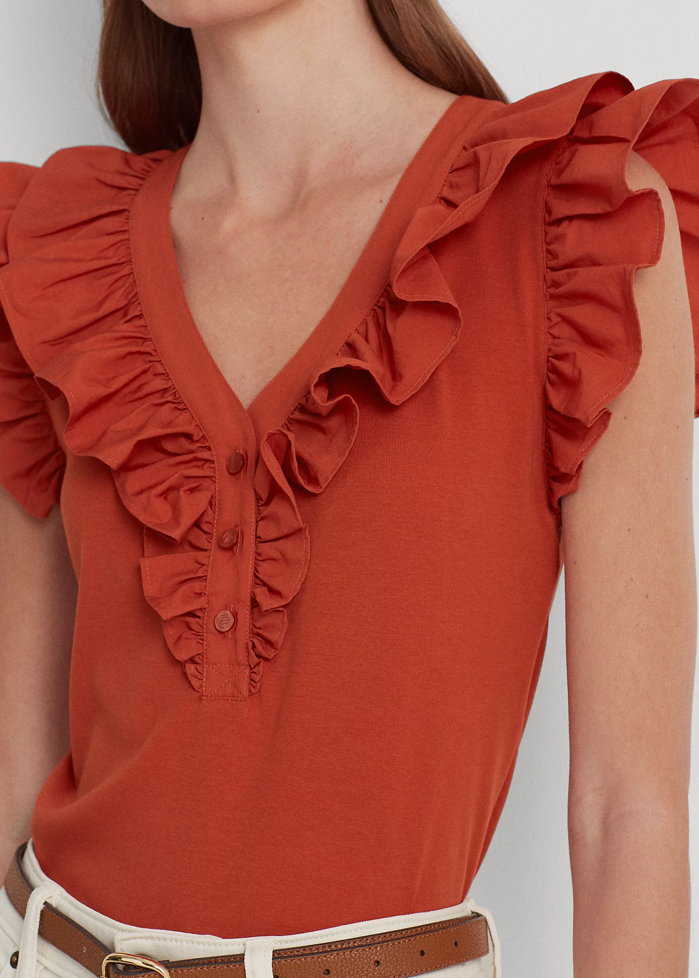 Ruffle-Trim Cotton Sleeveless Top