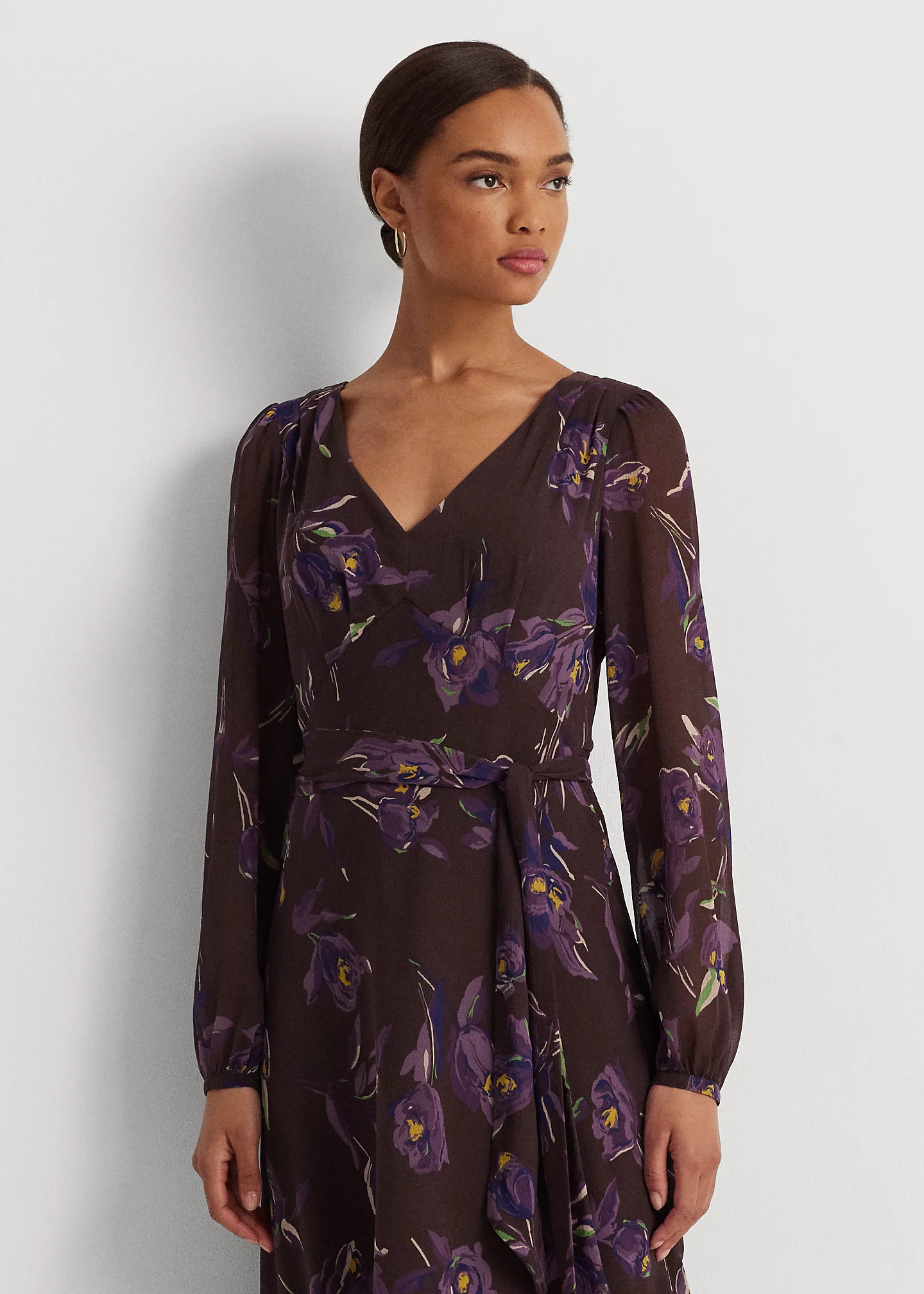 Floral Belted Crinkle Georgette Dress