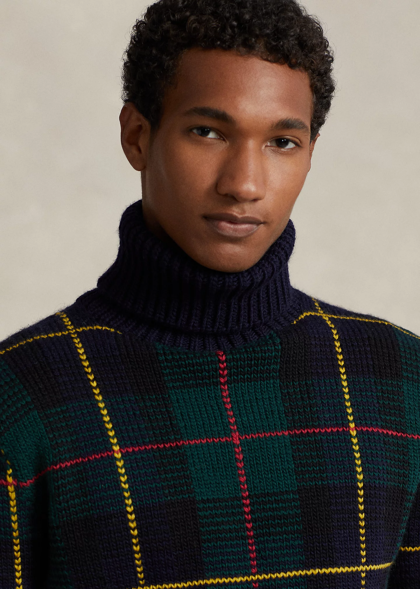 Plaid Wool Turtleneck Sweater