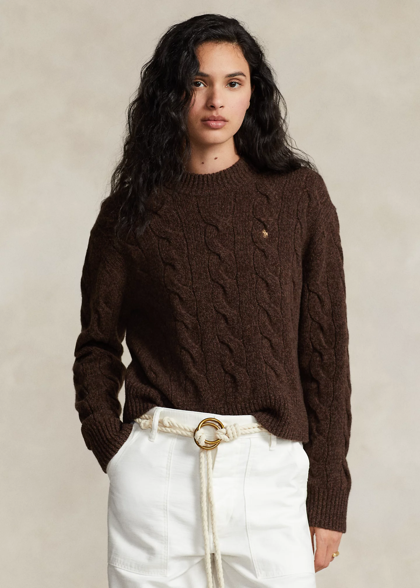 Cable Wool-Cashmere Mockneck Sweater