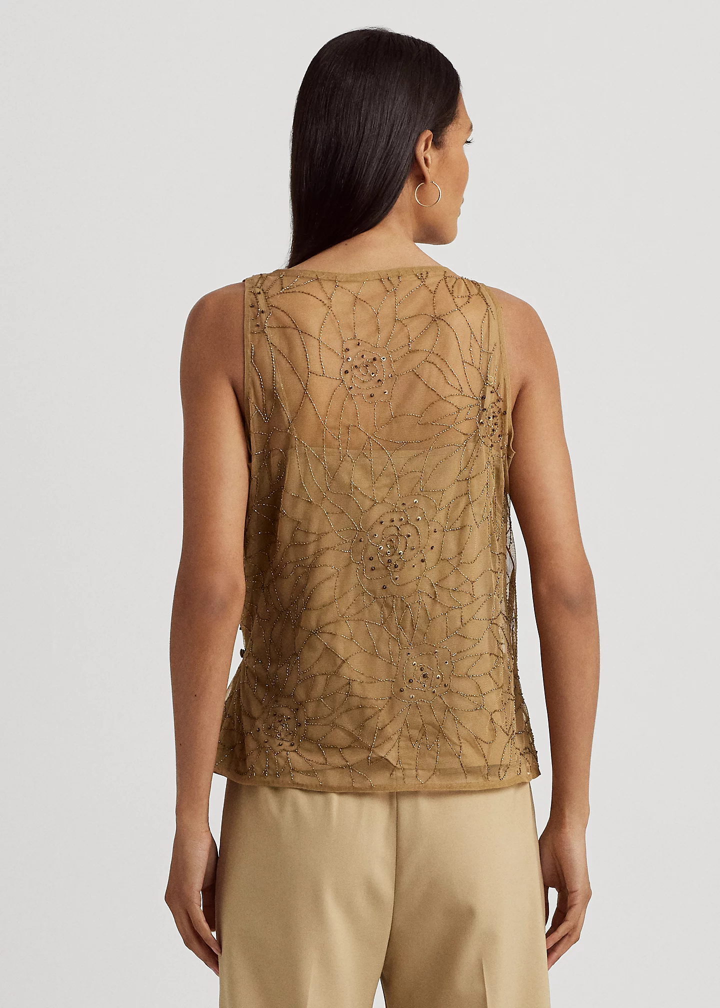 Beaded Tulle Sleeveless Blouse