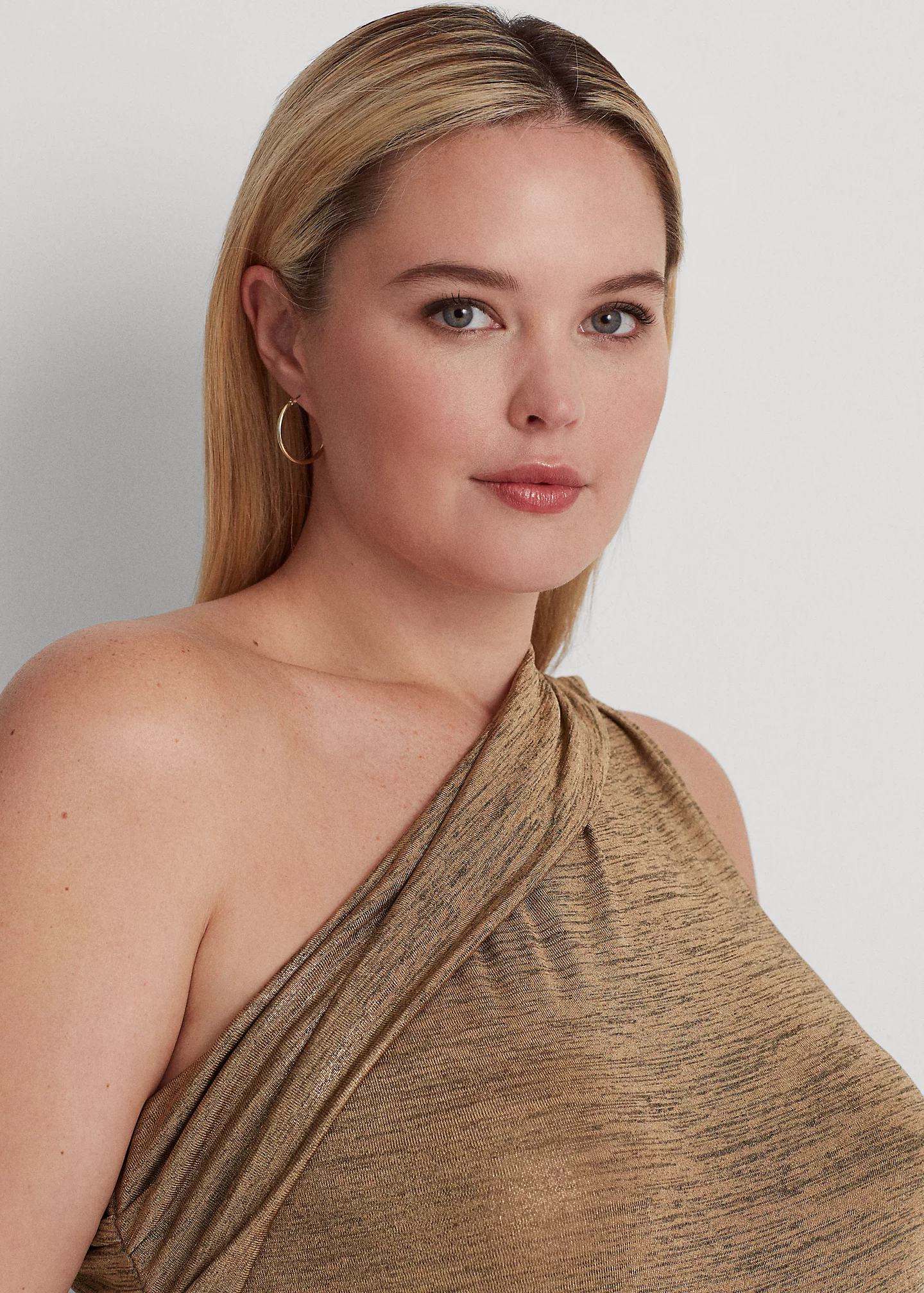 Foil-Print Jersey One-Shoulder Top