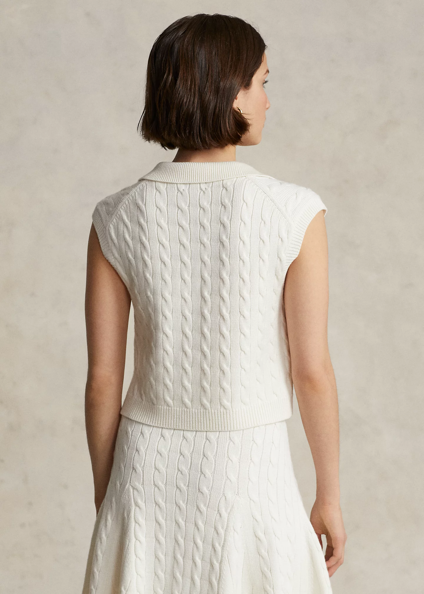 Cropped Cable Silk-Blend Polo Sweater