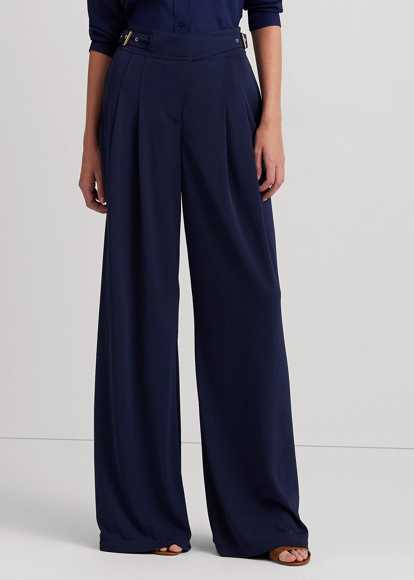Pleated Stretch Jersey Wide-Leg Pant
