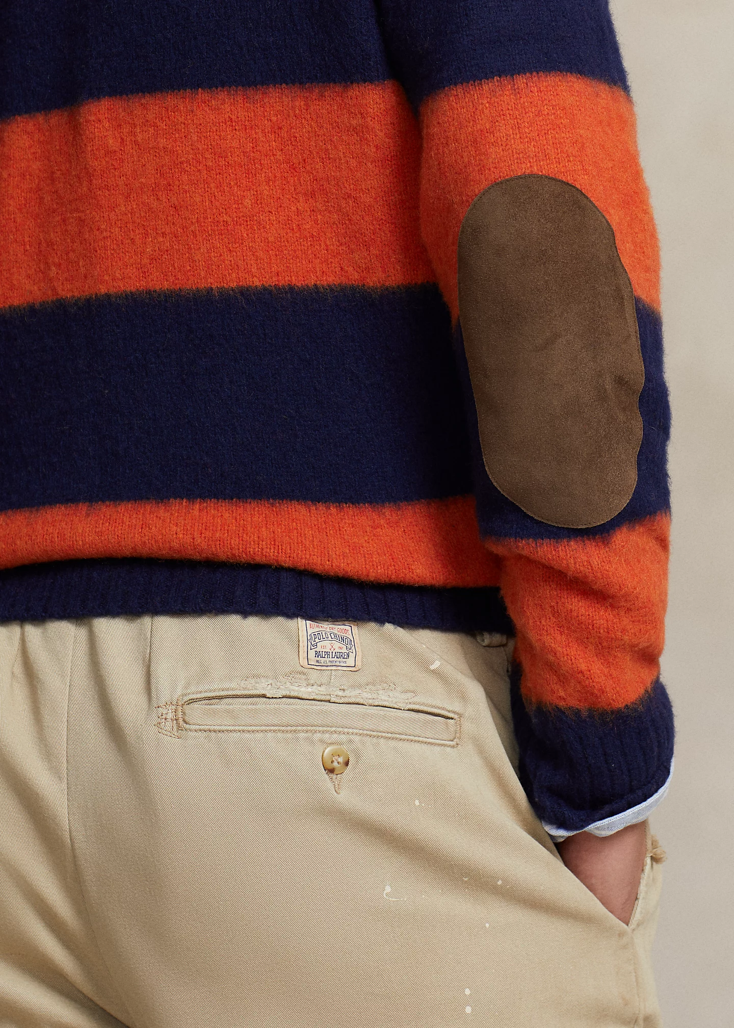 Suede-Trim Striped Wool-Cashmere Sweater