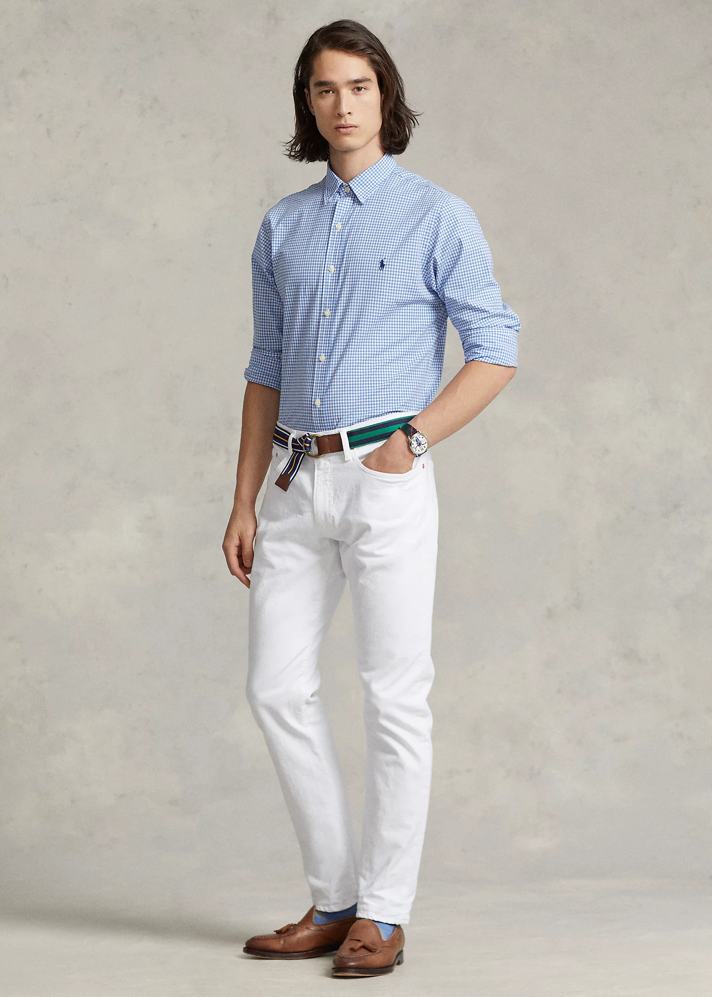 Slim Fit Gingham Stretch Poplin Shirt
