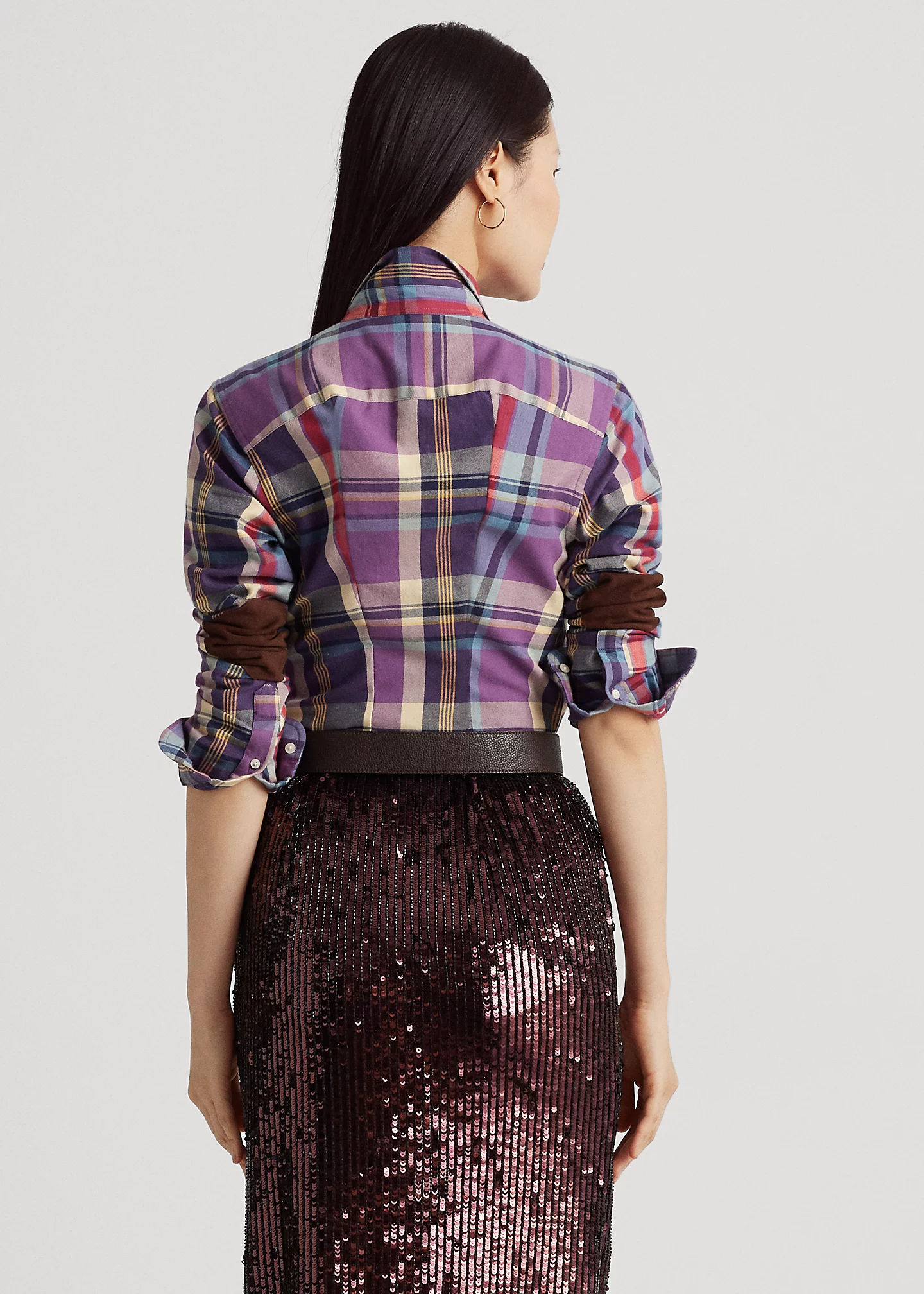 Plaid Suede-Trim Cotton Twill Shirt