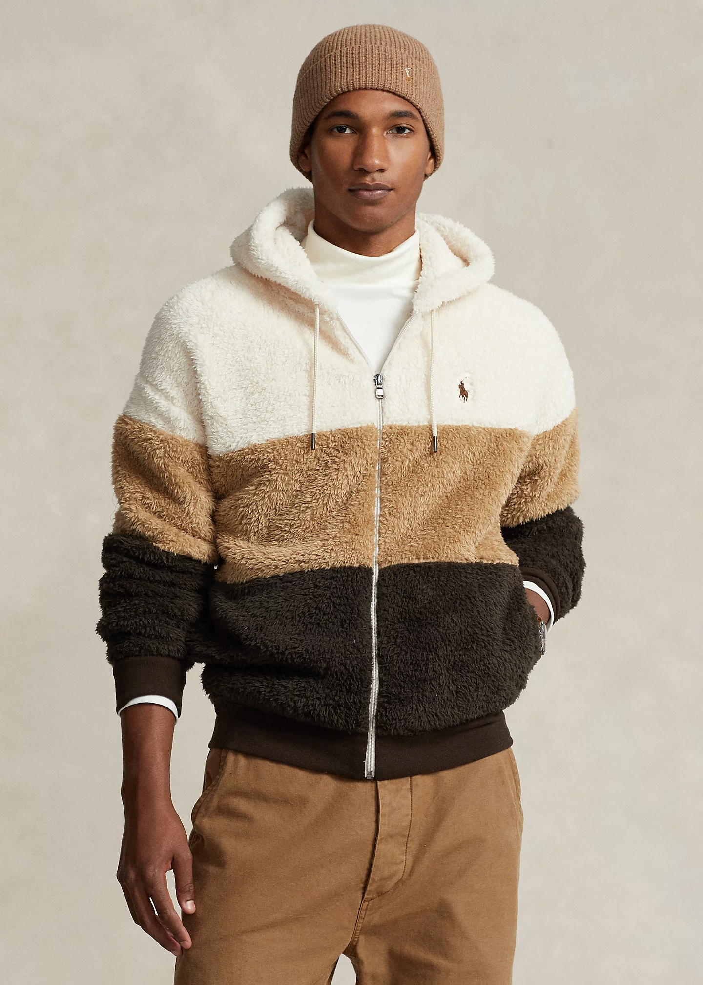 Color-Blocked Pile Fleece Hoodie