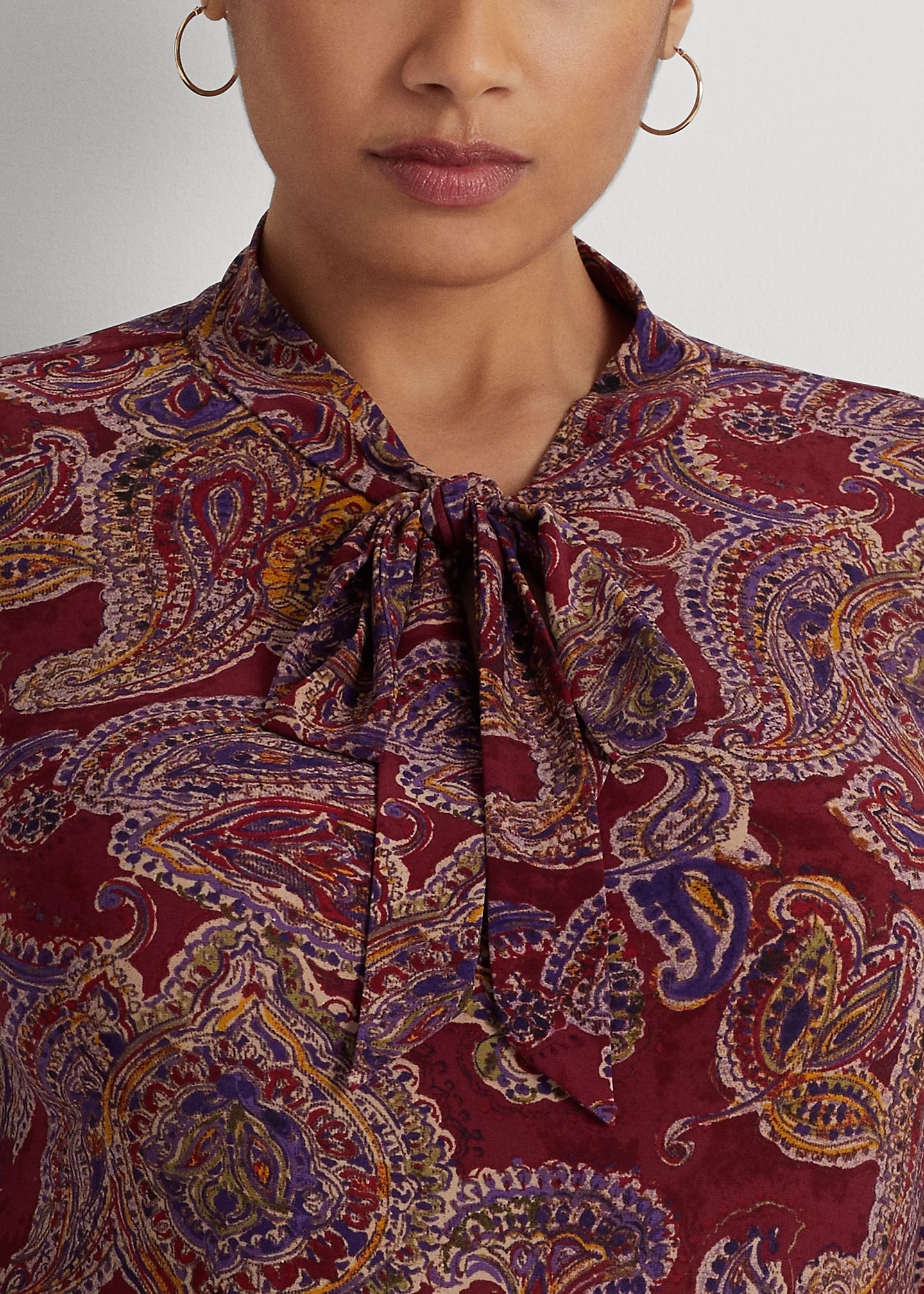 Paisley Tie-Neck Stretch Jersey Top