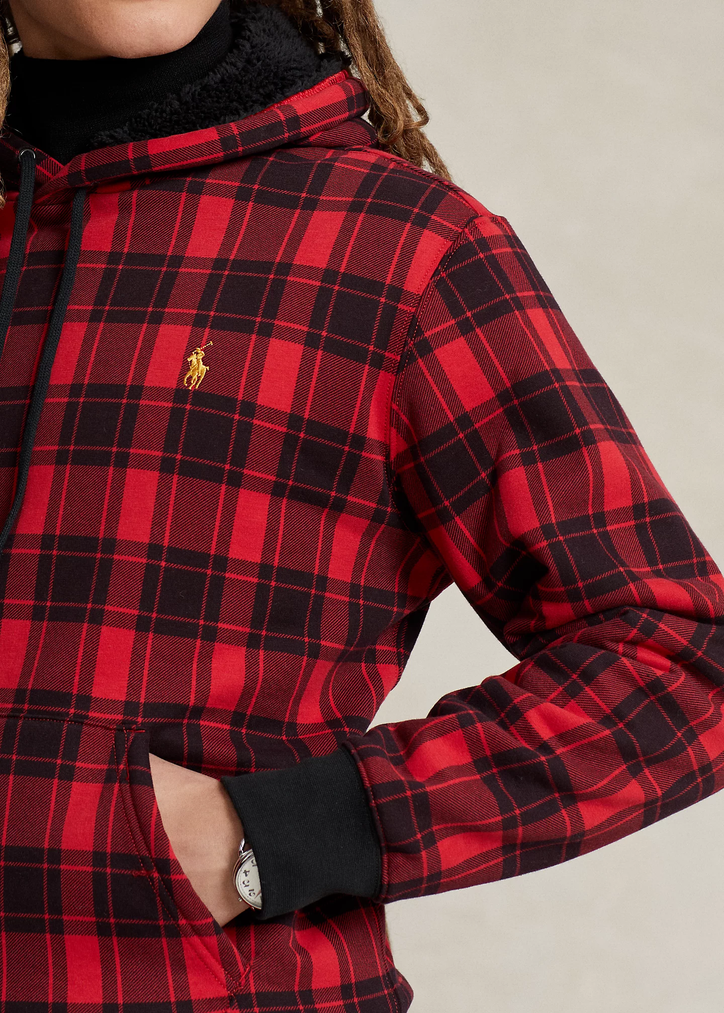 Plaid Pile Fleece Hoodie