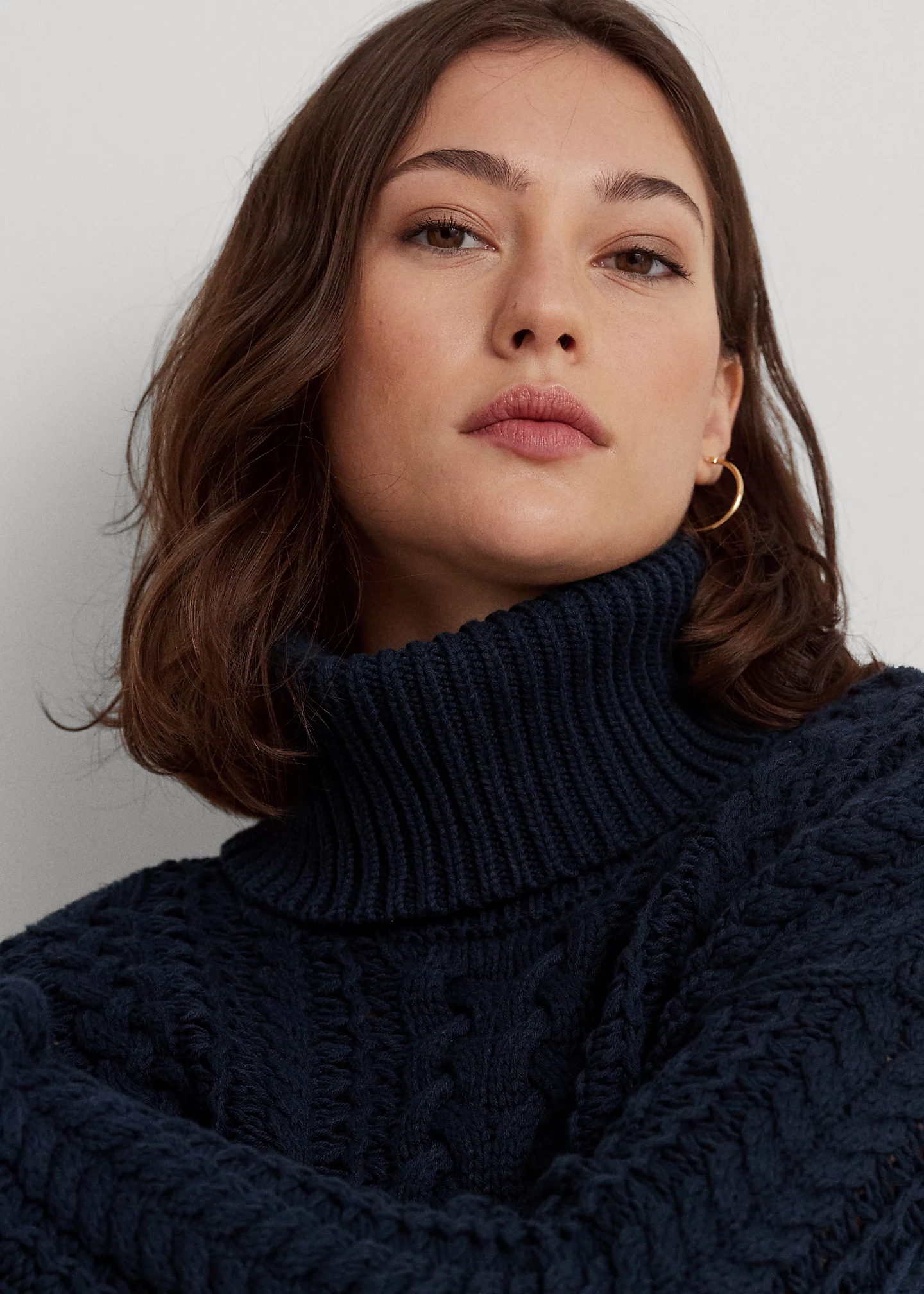 Cable-Knit Cotton-Blend Turtleneck