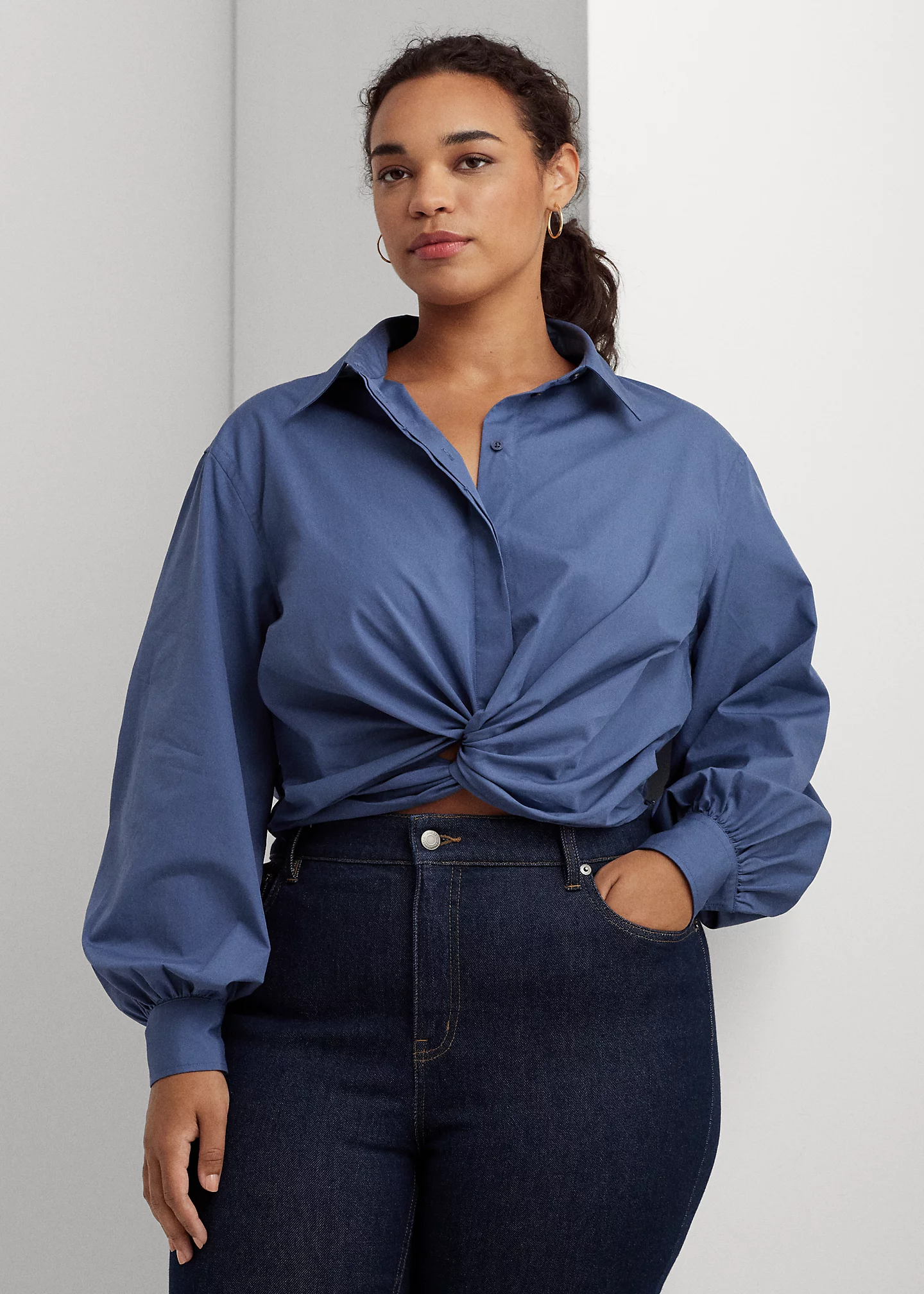 Twist-Front Broadcloth Cropped Shirt
