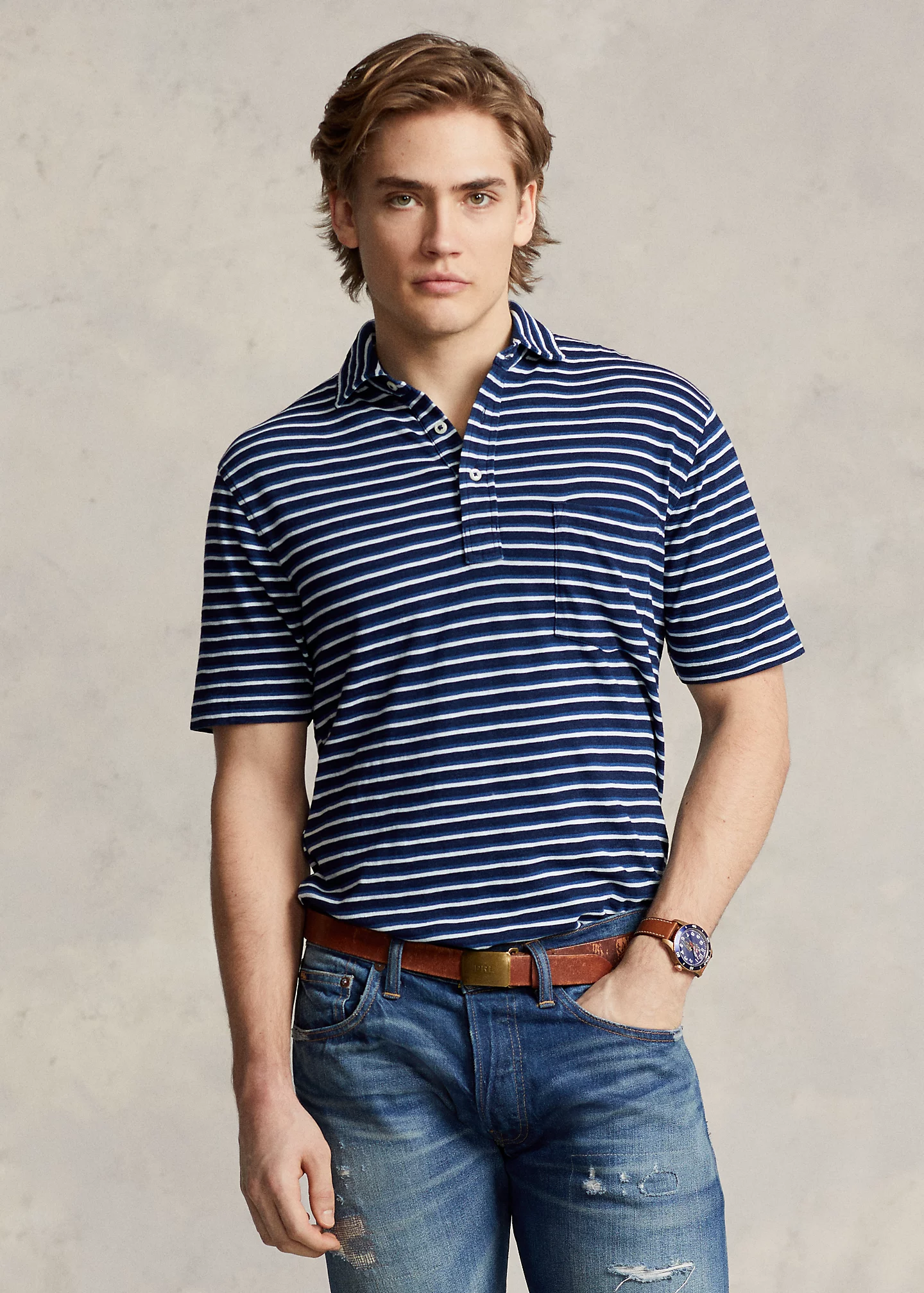 Classic Fit Striped Jersey Polo Shirt