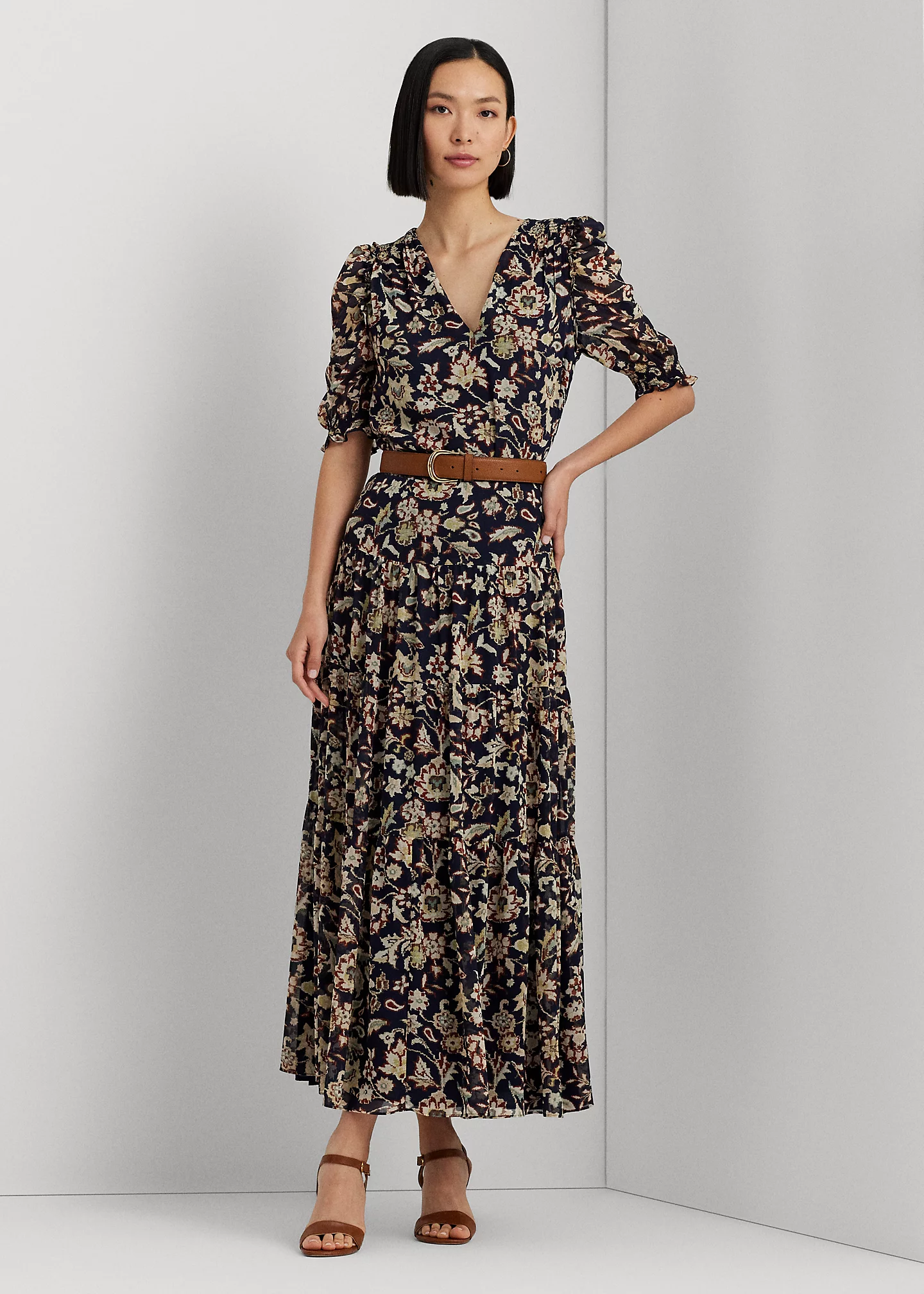 Floral Crinkle Georgette Tiered Skirt