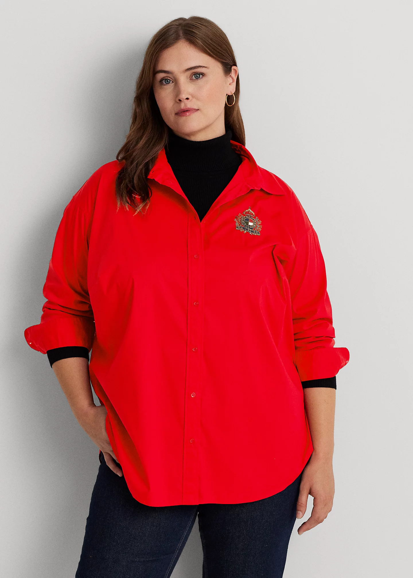 Beaded-Crest Stretch-Cotton Blend Shirt