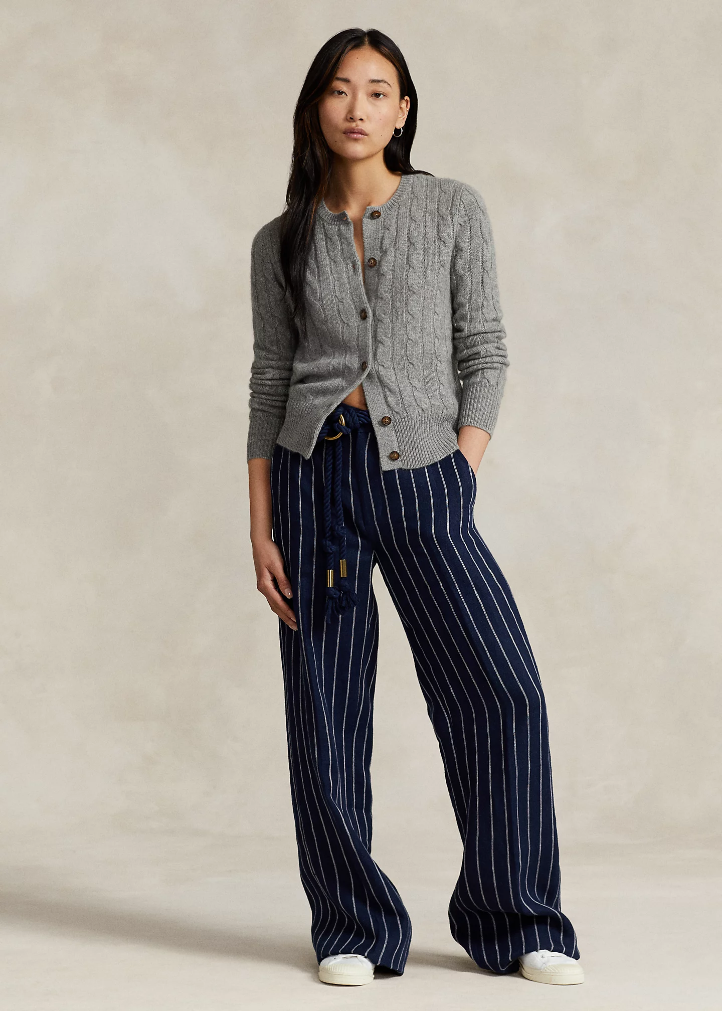 Cable-Knit Cashmere Crewneck Cardigan