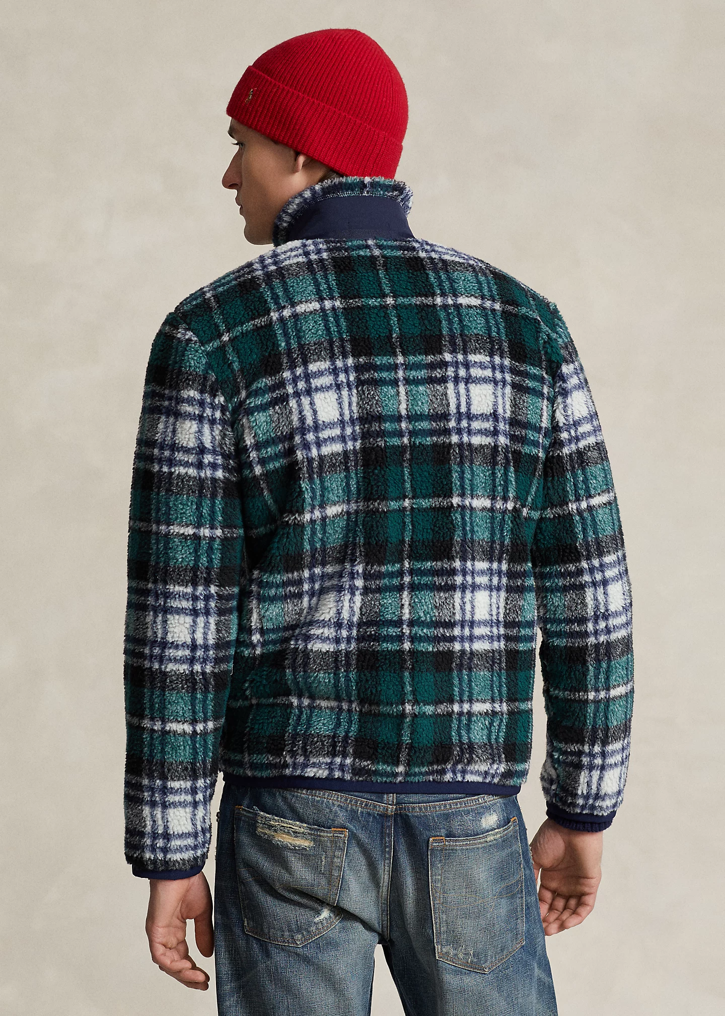 Plaid Pile Fleece Jacquard Jacket