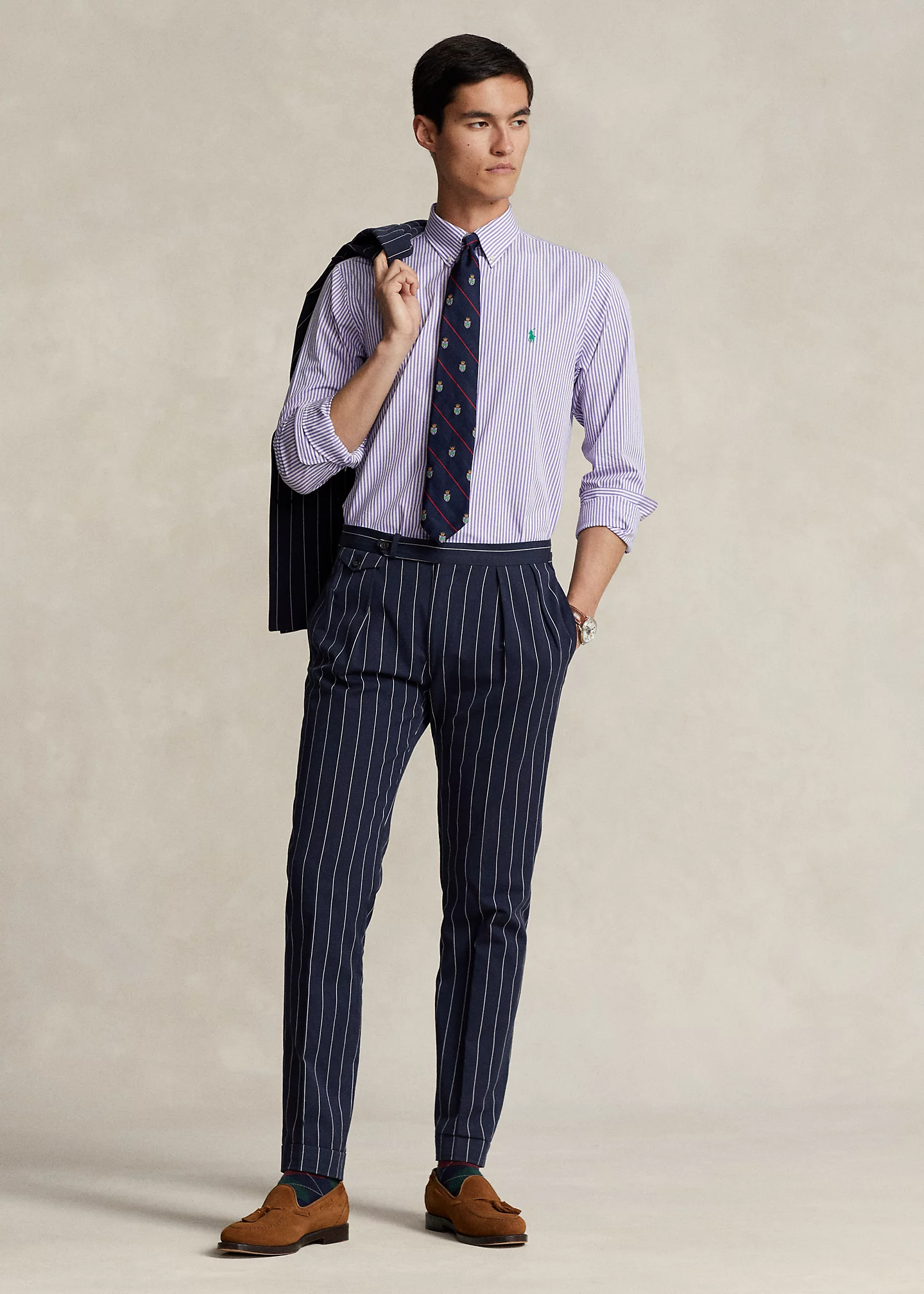 Classic Fit Striped Stretch Poplin Shirt