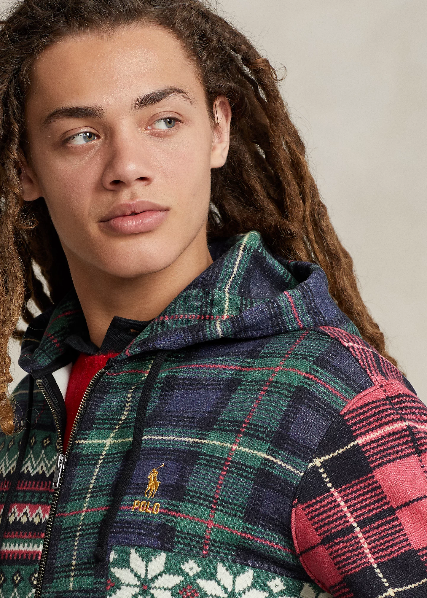 Patchwork-Print Fleece Full-Zip Hoodie