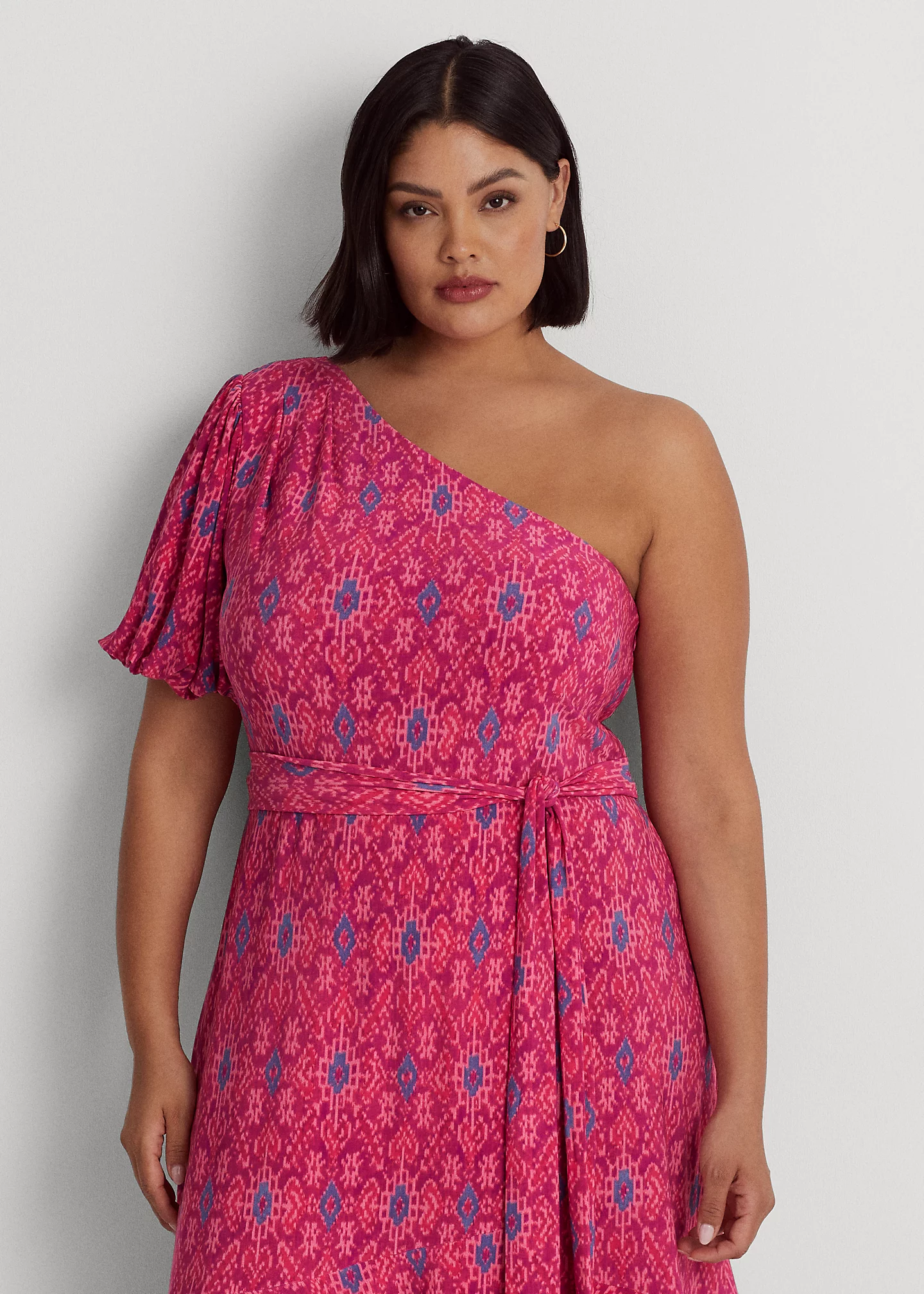 Geo-Print Jersey One-Shoulder Dress