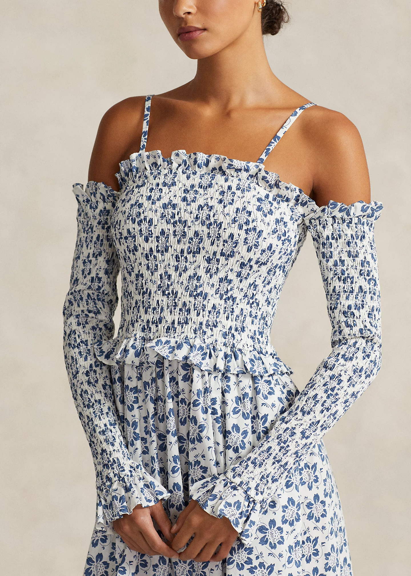 Floral Smocked Cotton Midi Dress