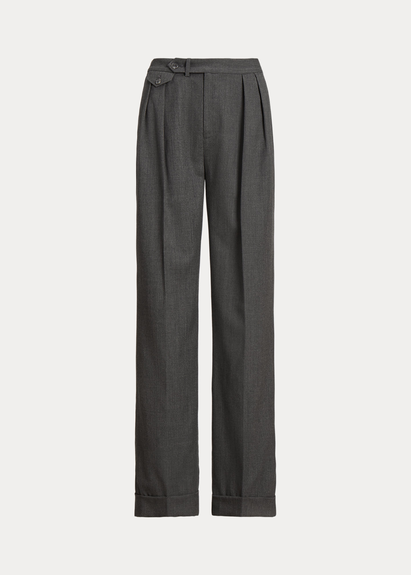 Pleated Wool Twill Straight Pant