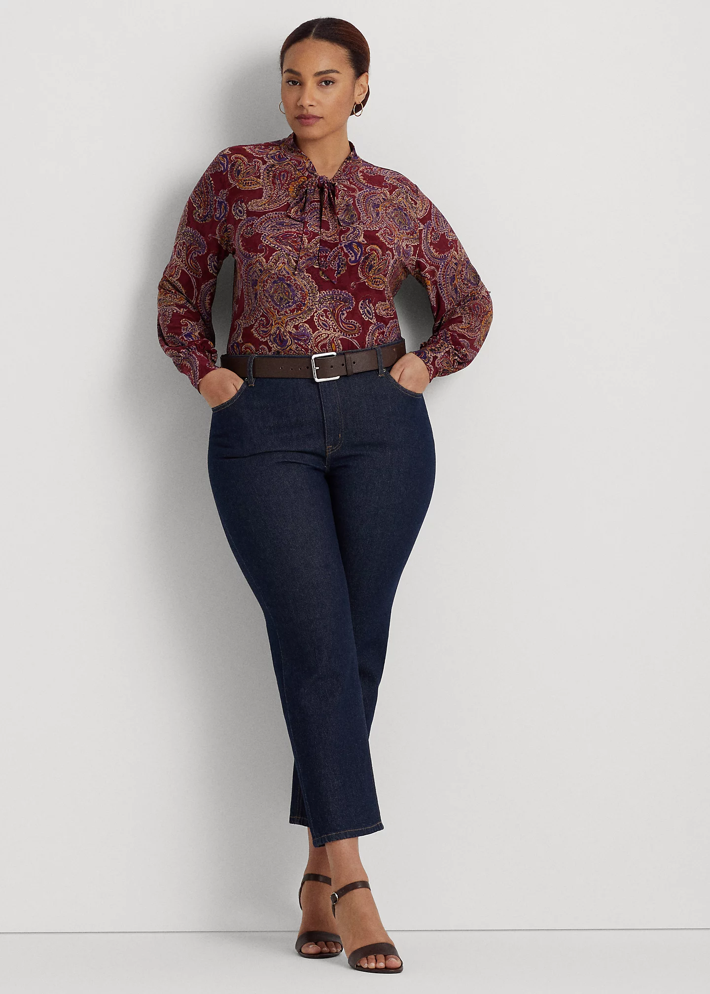 Paisley Tie-Neck Stretch Jersey Top