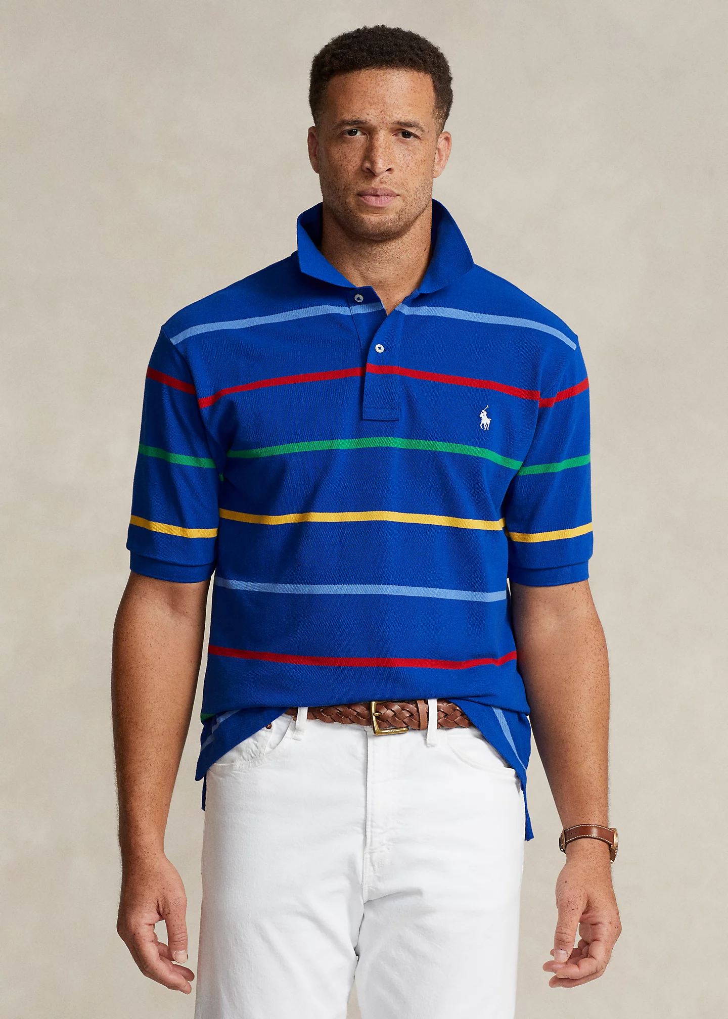 Striped Mesh Polo Shirt