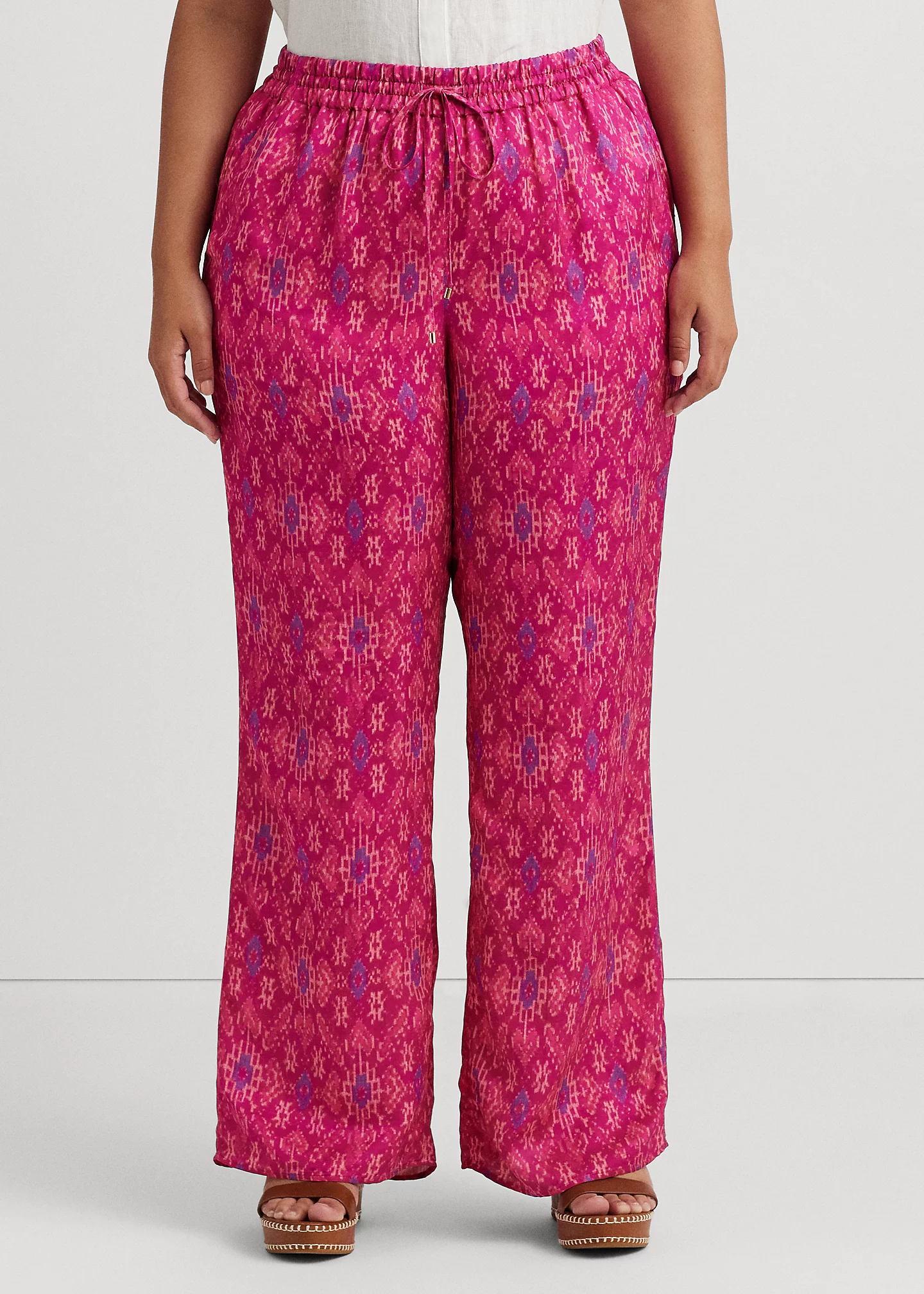 Geo-Print Satin Shantung Wide-Leg Pant