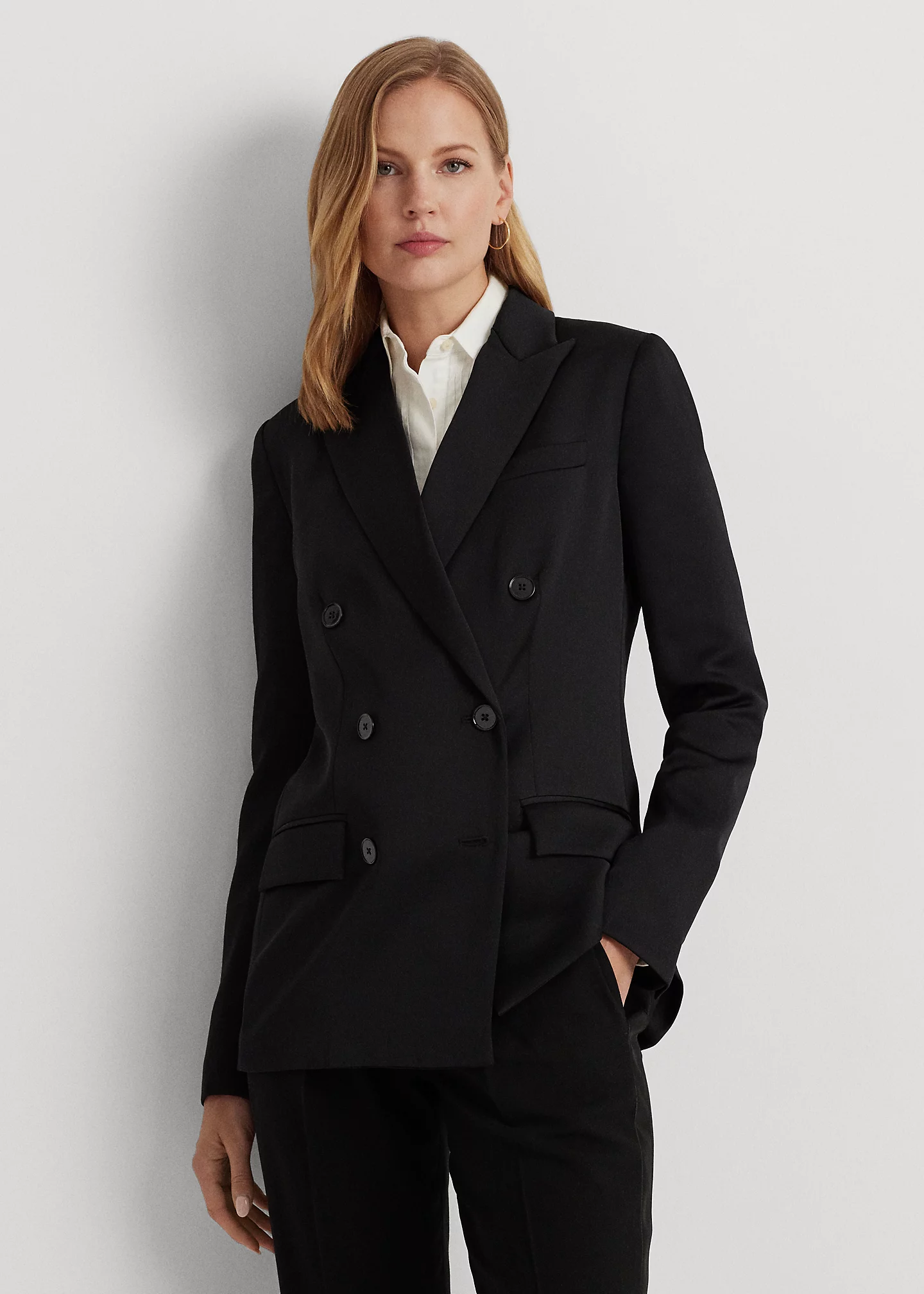 Double-Breasted Satin Crepe Blazer