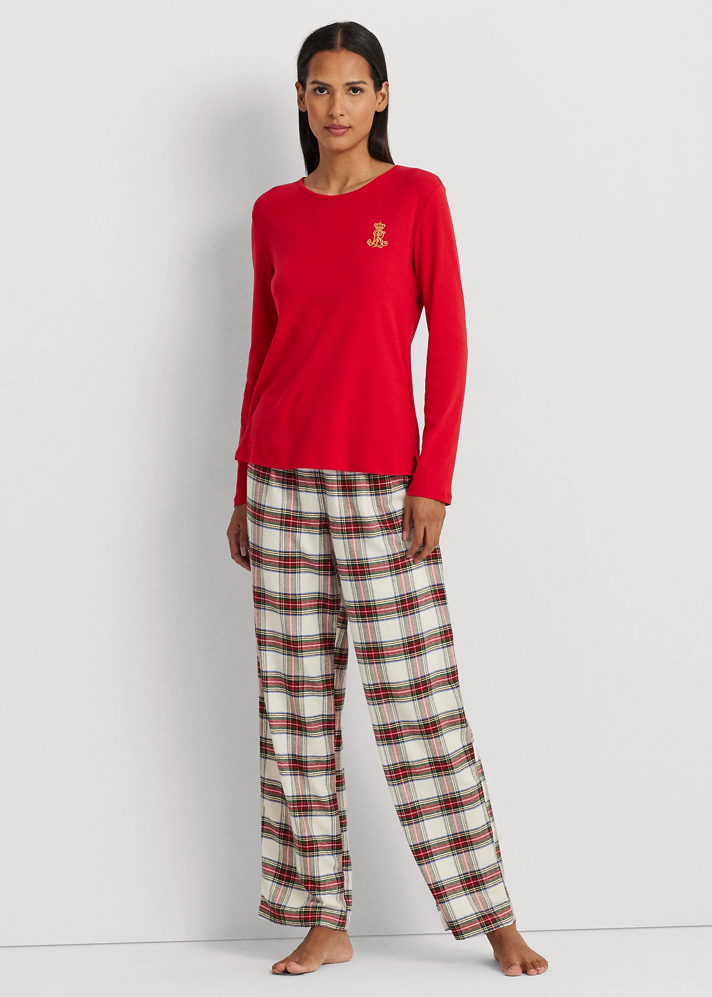 Plaid Brushed Twill & Jersey Pajama Set