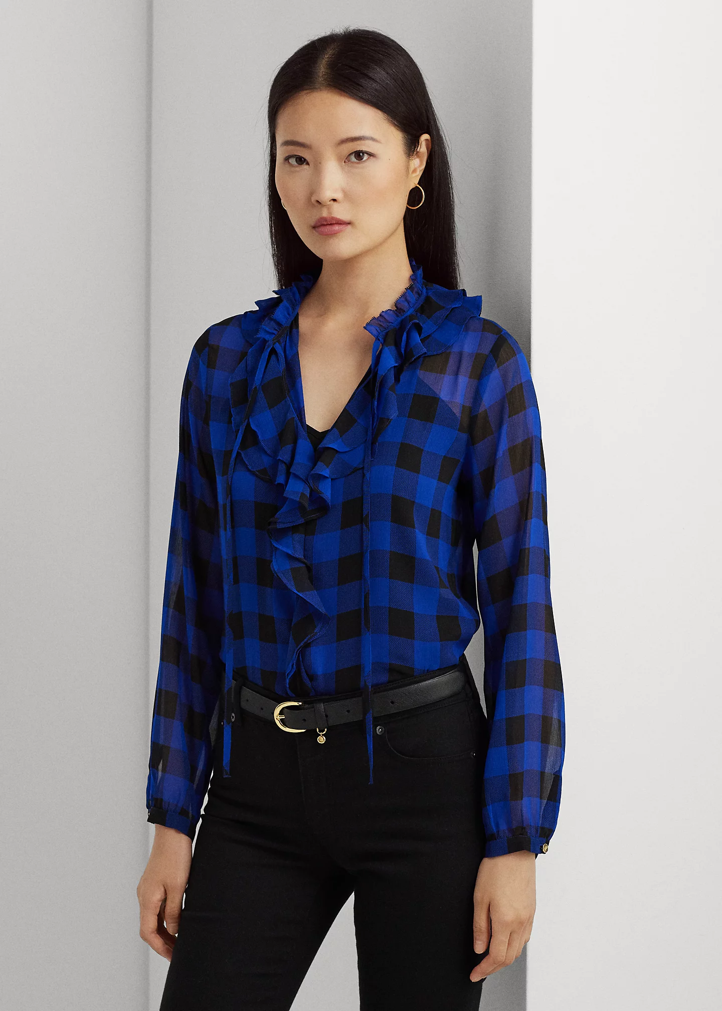 Buffalo Check Ruffled Georgette Blouse