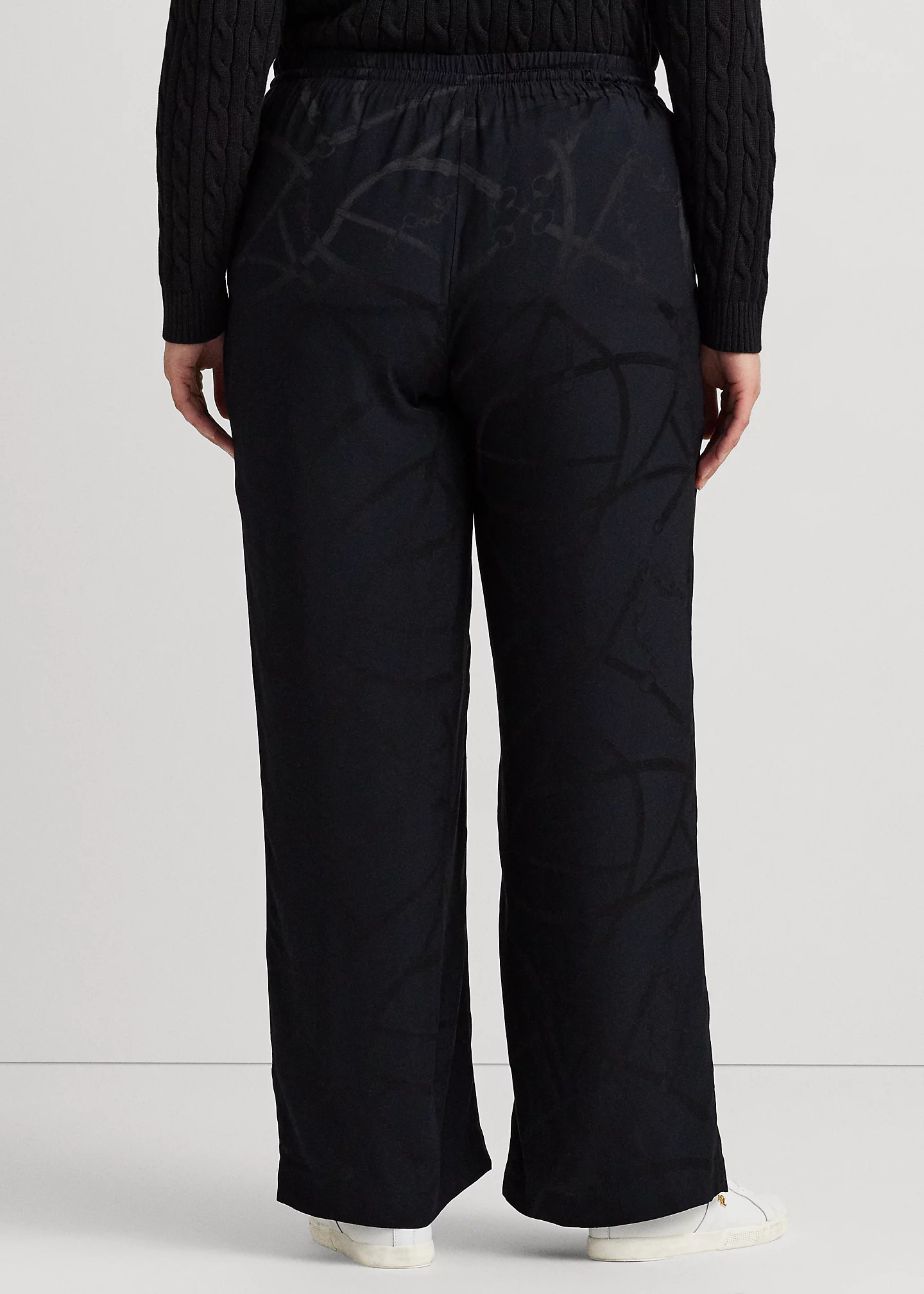 Belting-Motif Jacquard Wide-Leg Pant