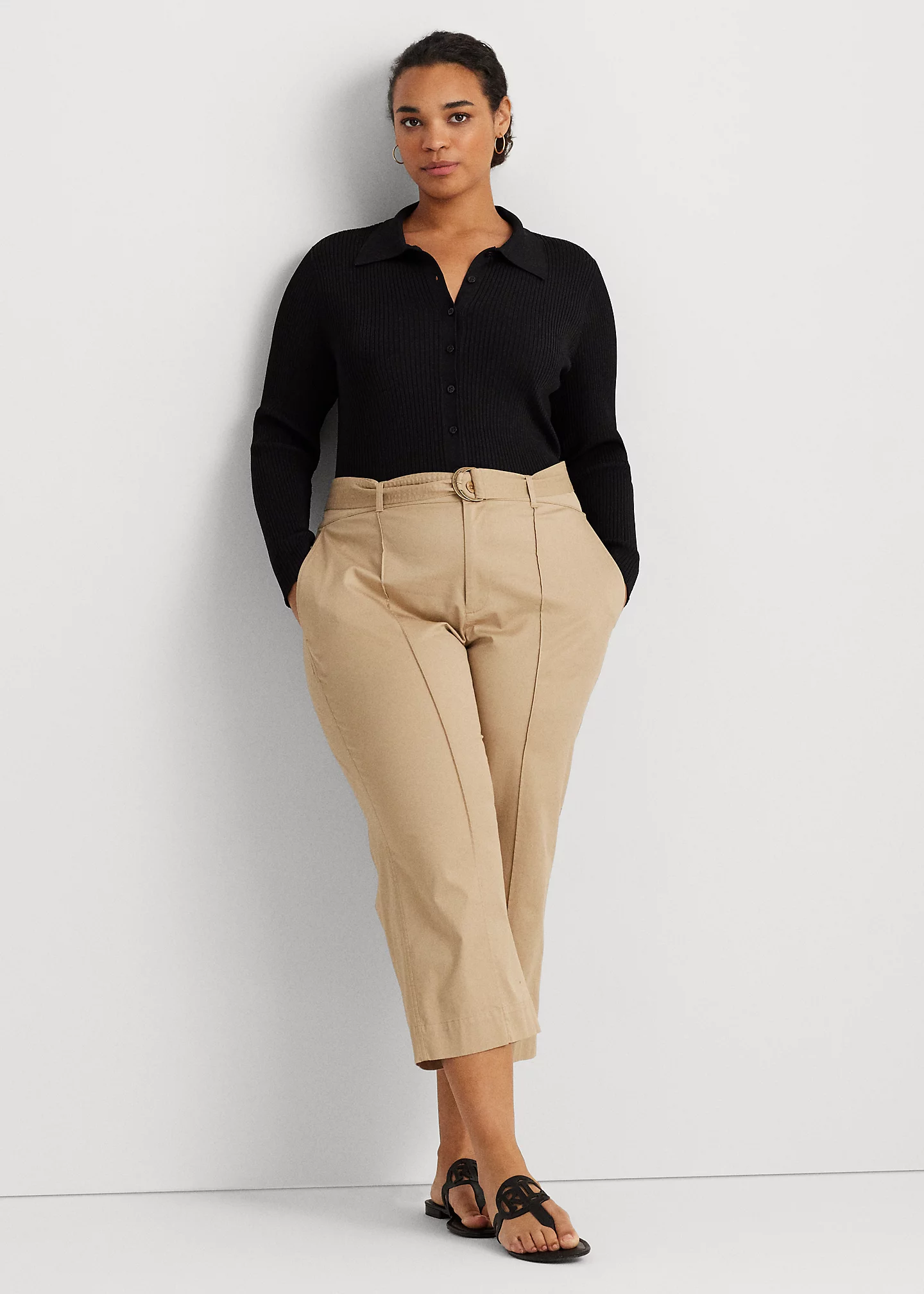 Rib-Knit Long-Sleeve Polo Cardigan