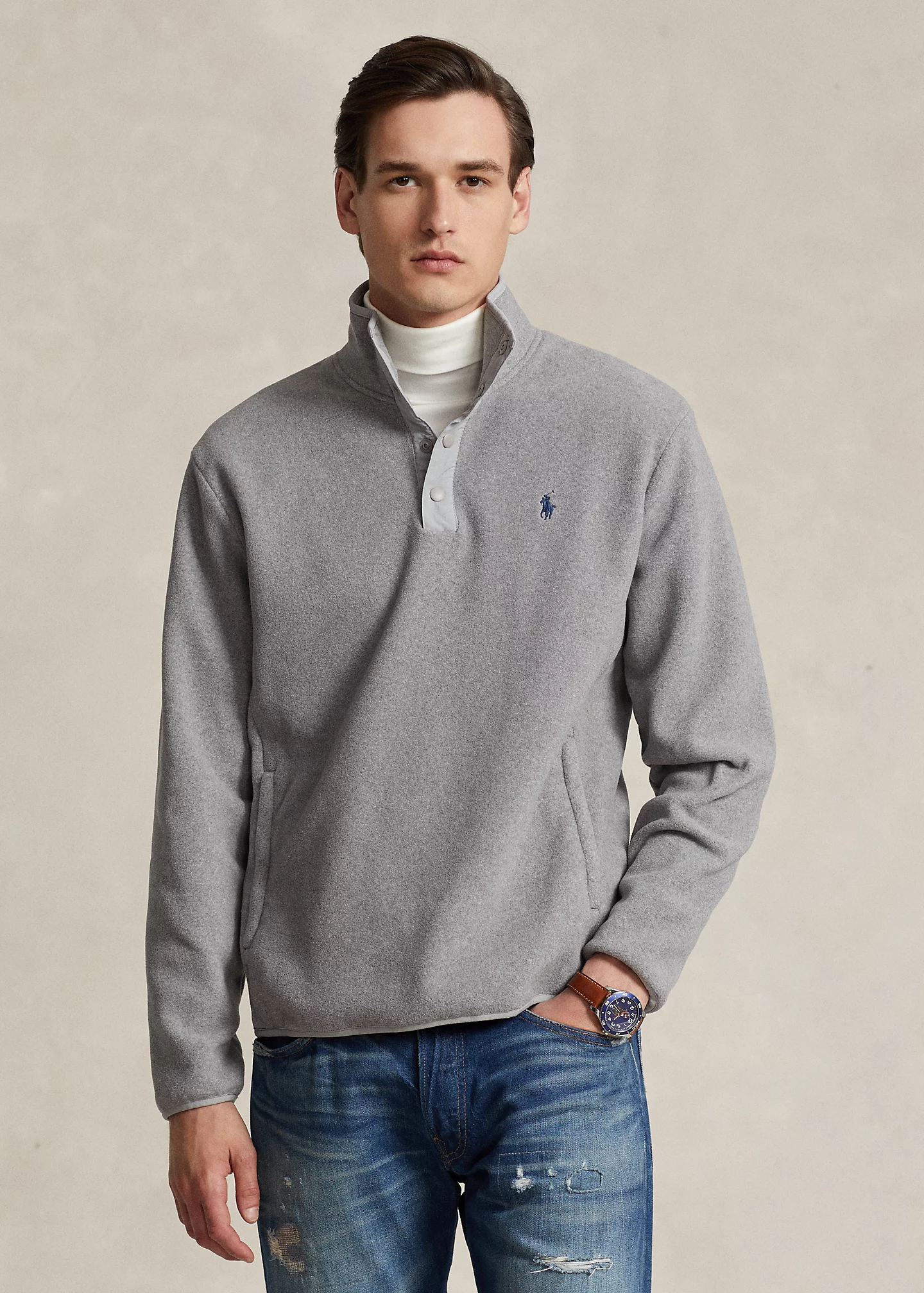 Brushed Fleece Mockneck Pullover