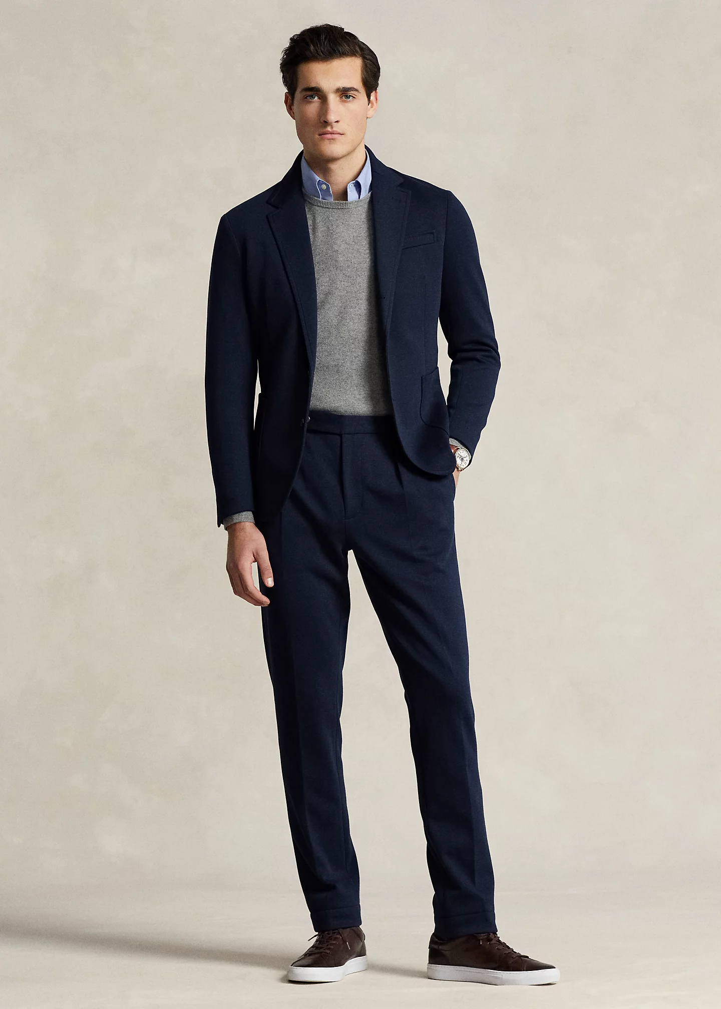 Pleated Double-Knit Suit Trouser