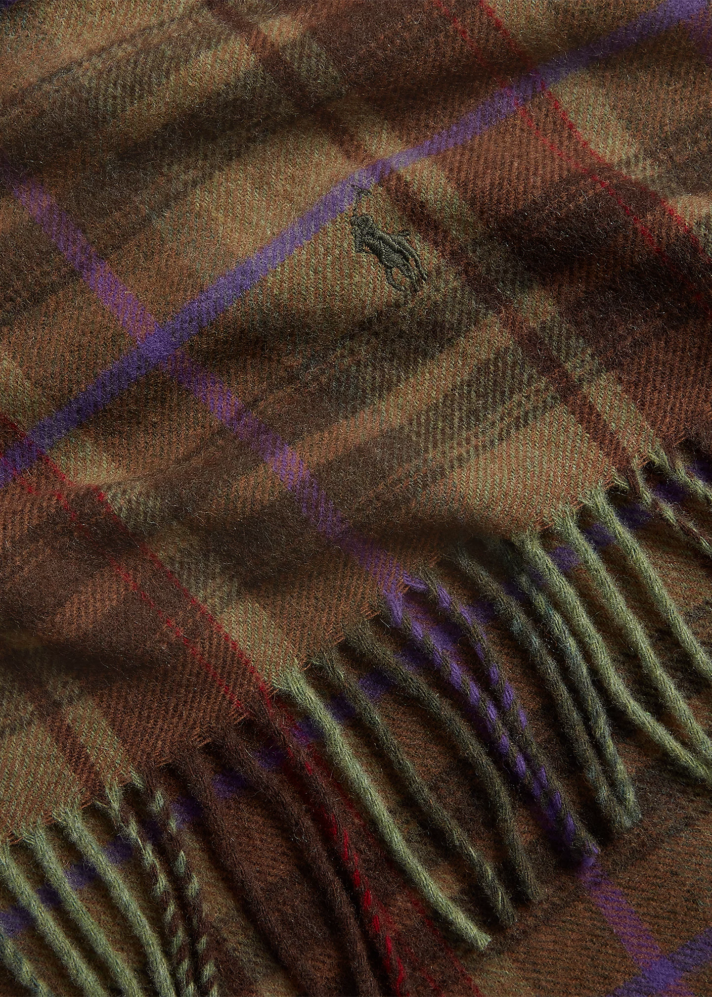 Plaid Fringe-Trim Wool-Cashmere Scarf
