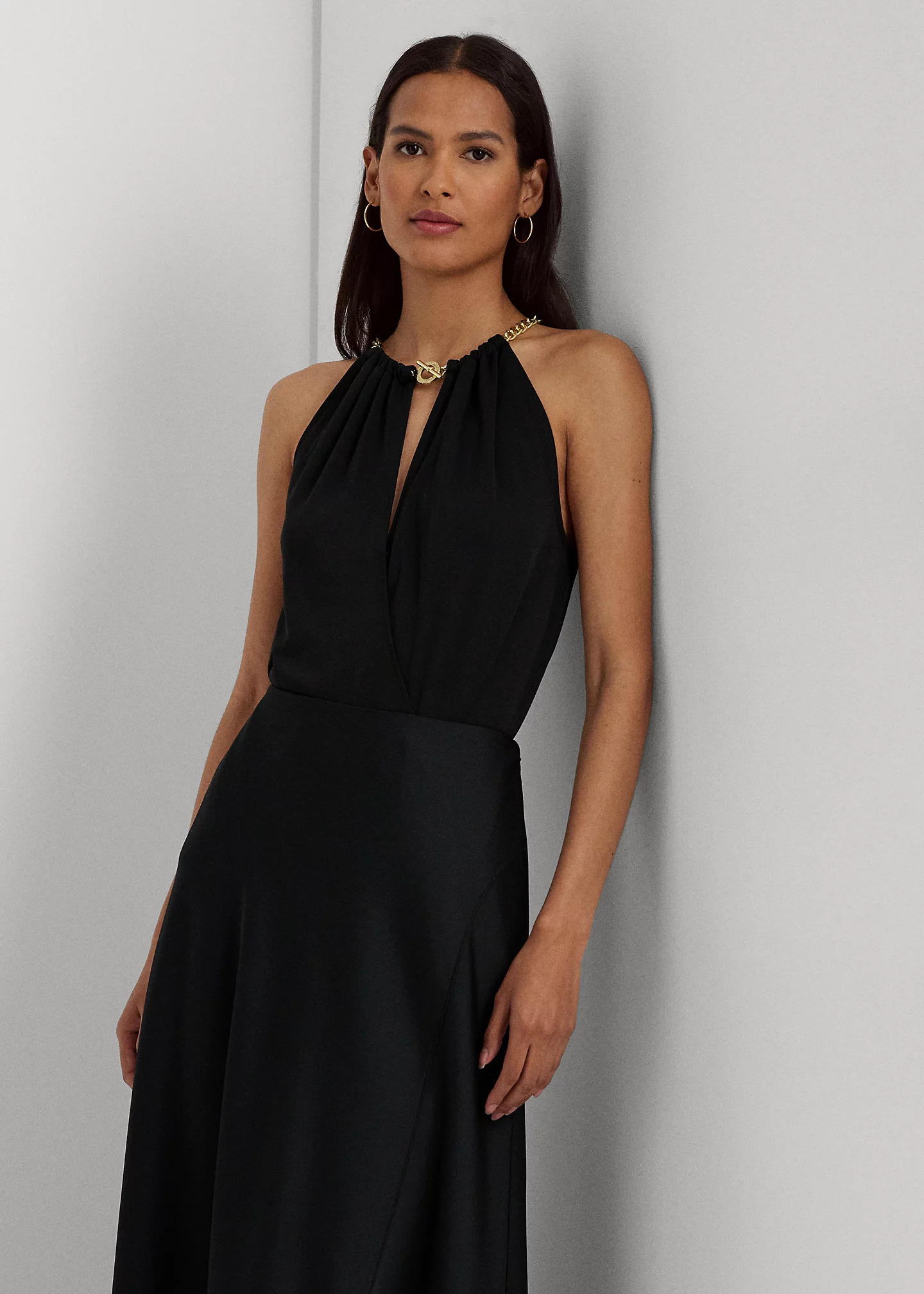 Chain-Trim Stretch Jersey Halter Top